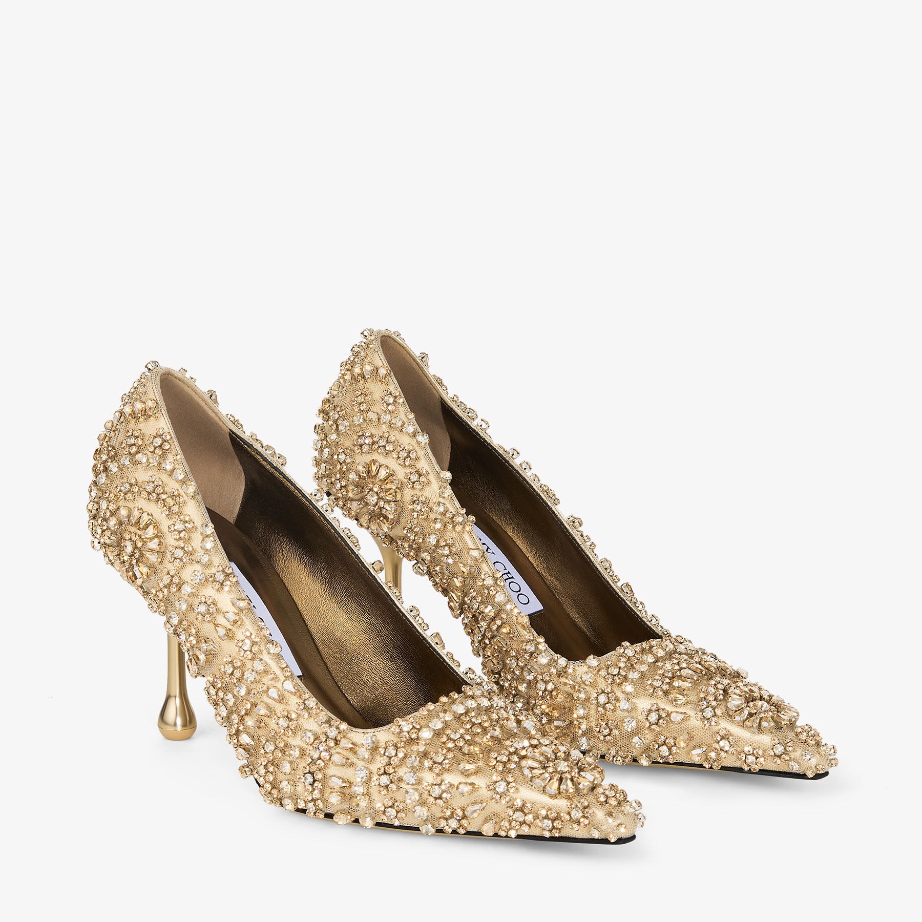 Ixia 80 | Gold Mix Metallic Nappa Leather Pumps with Crystal