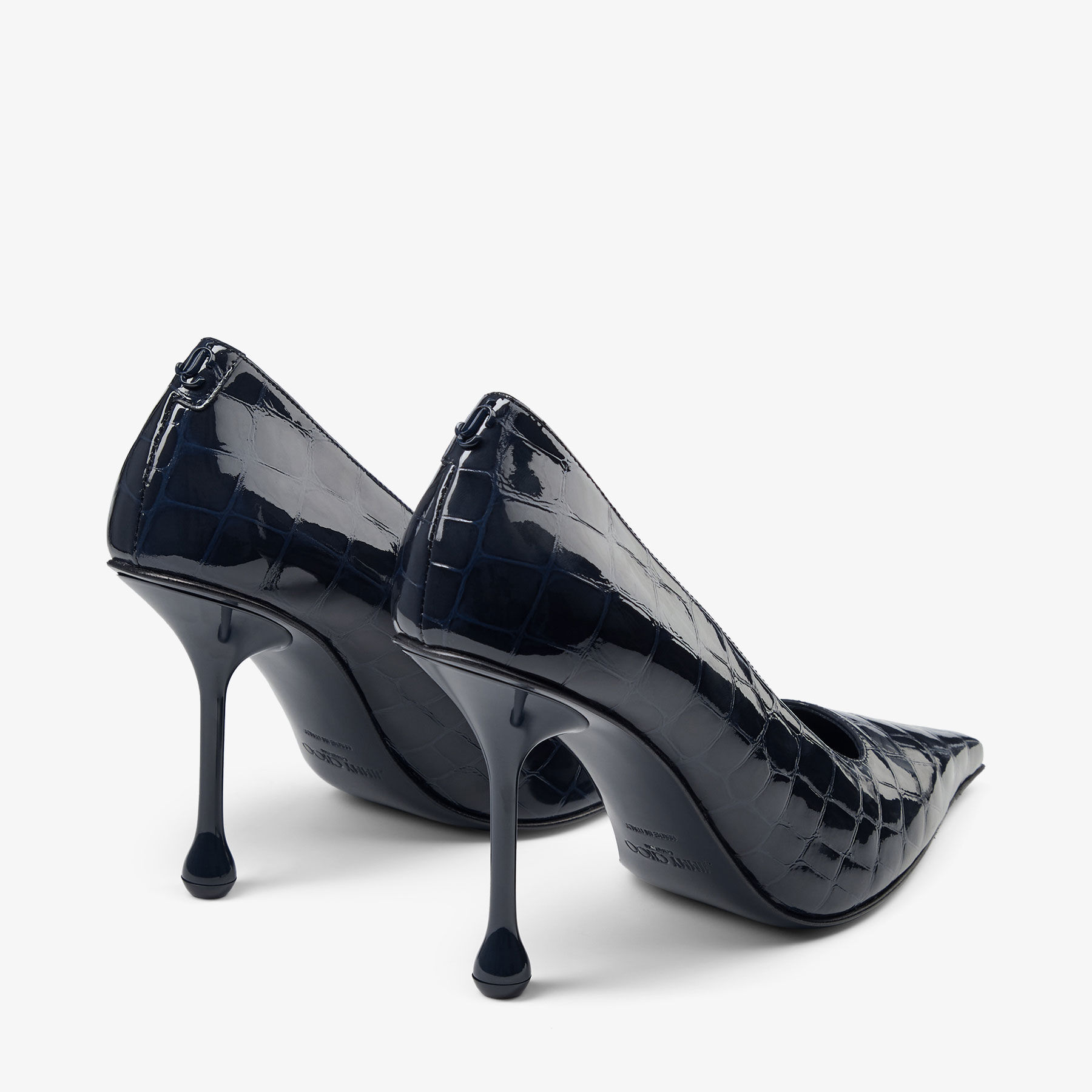 Ixia 95 | Marine Shiny Croc Embossed Leather Pumps | JIMMY CHOO