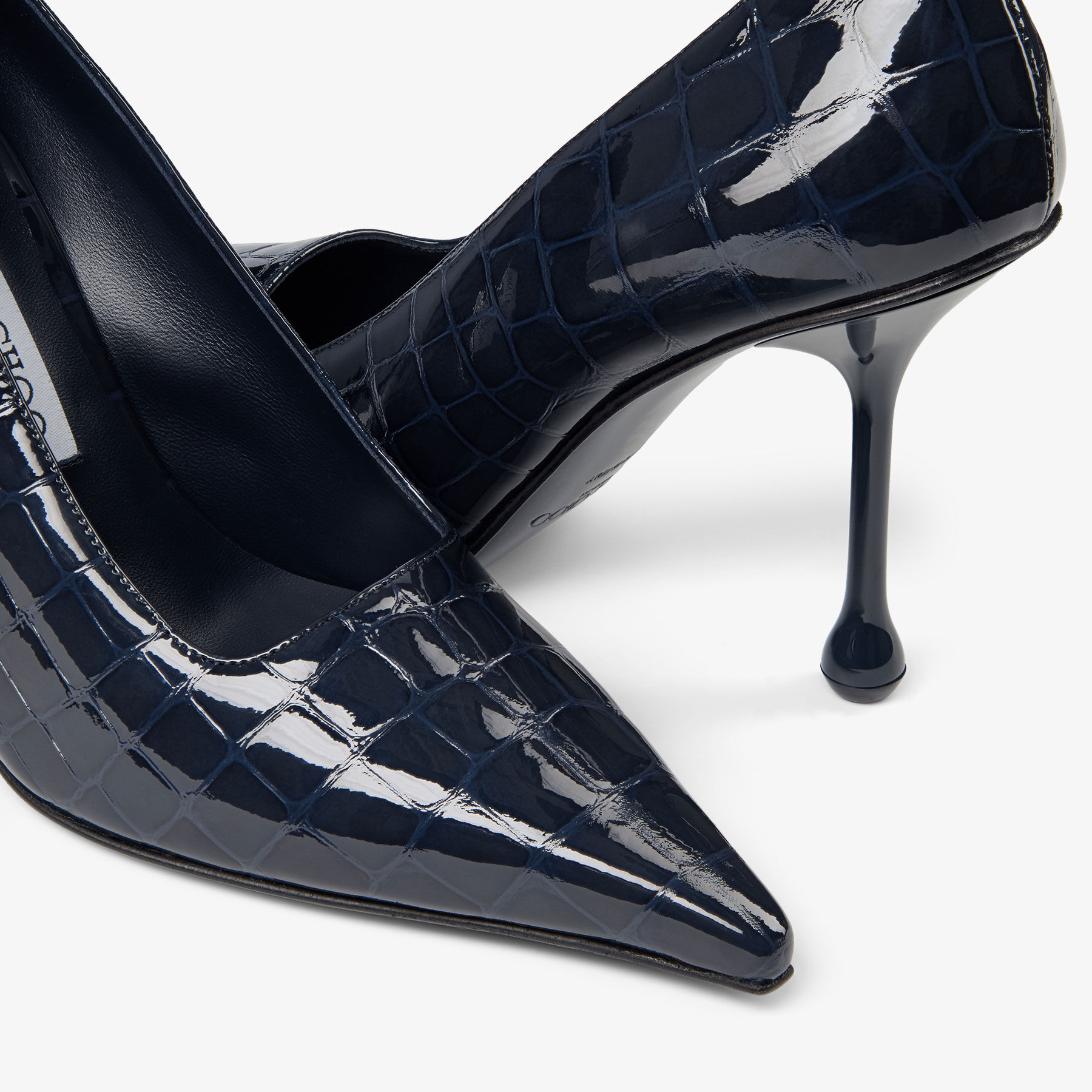 Ixia 95 | Marine Shiny Croc Embossed Leather Pumps | JIMMY CHOO