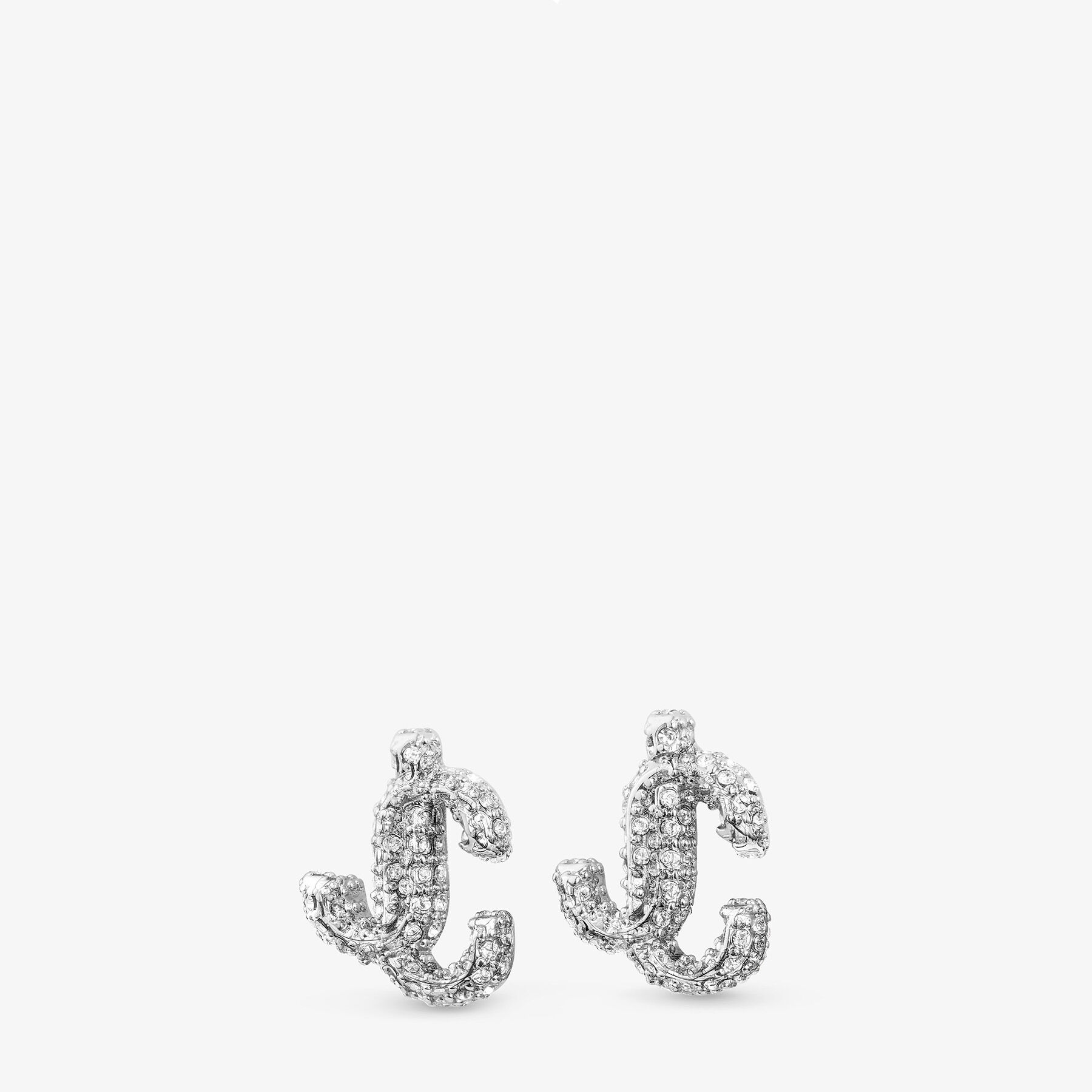 Silver-Finish Metal JC Stud Earrings with Swarovski Crystals | JC