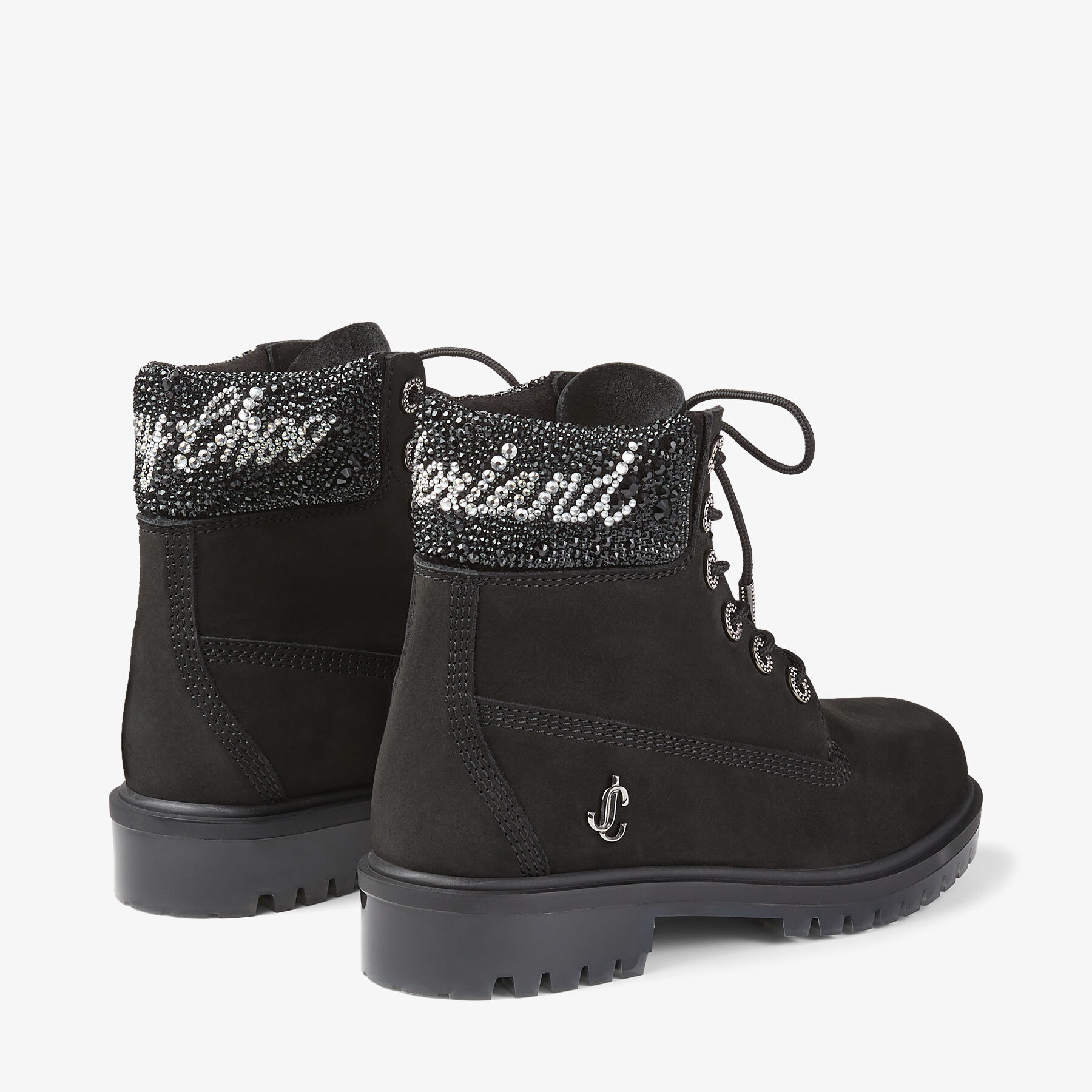 Black Timberland Nubuck Ankle Boots with Crystal Logo Black Timberland Nubuck Ankle Boots with Crystal Logo