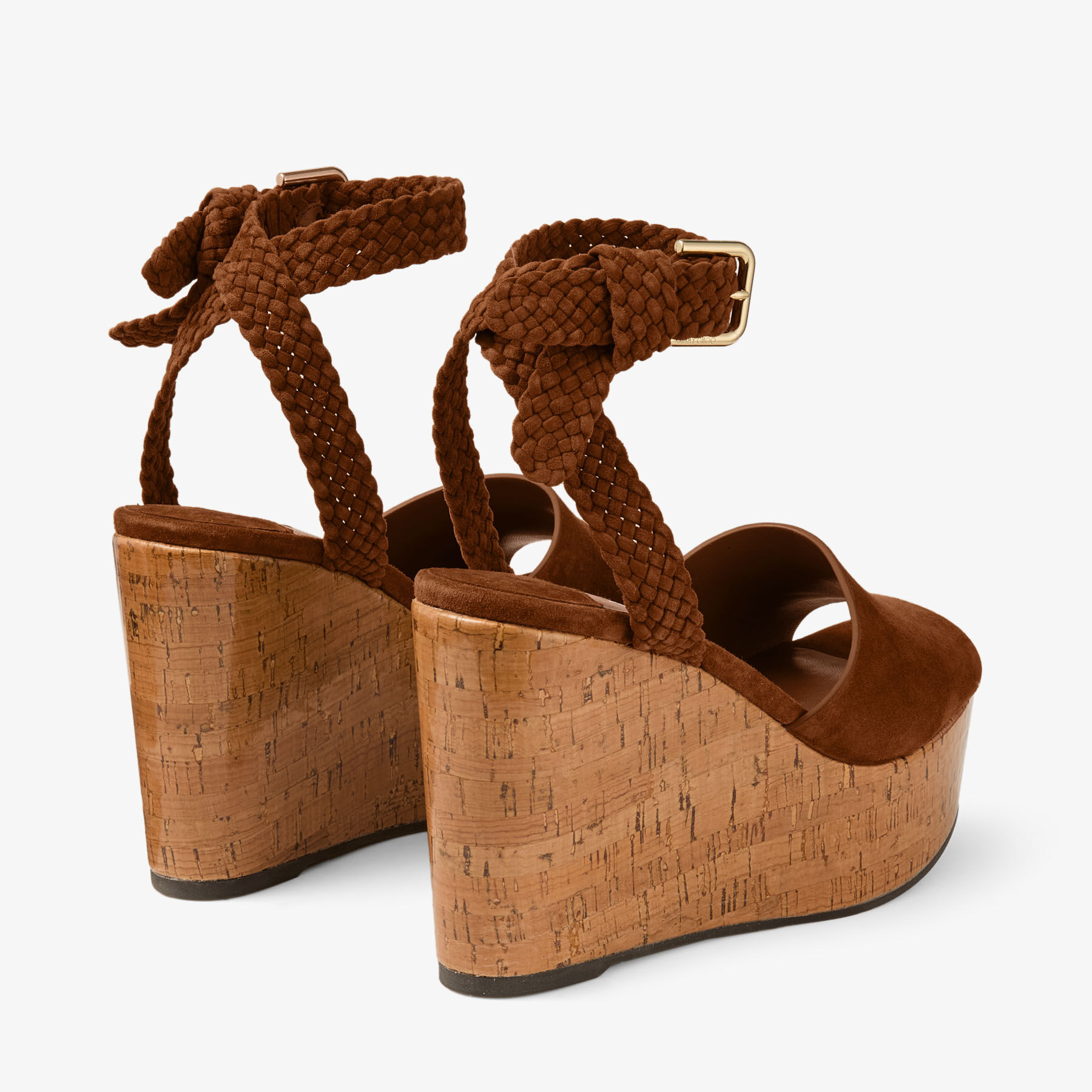 Jori 100 | Tan Suede and Shiny Cork Wedges | JIMMY CHOO