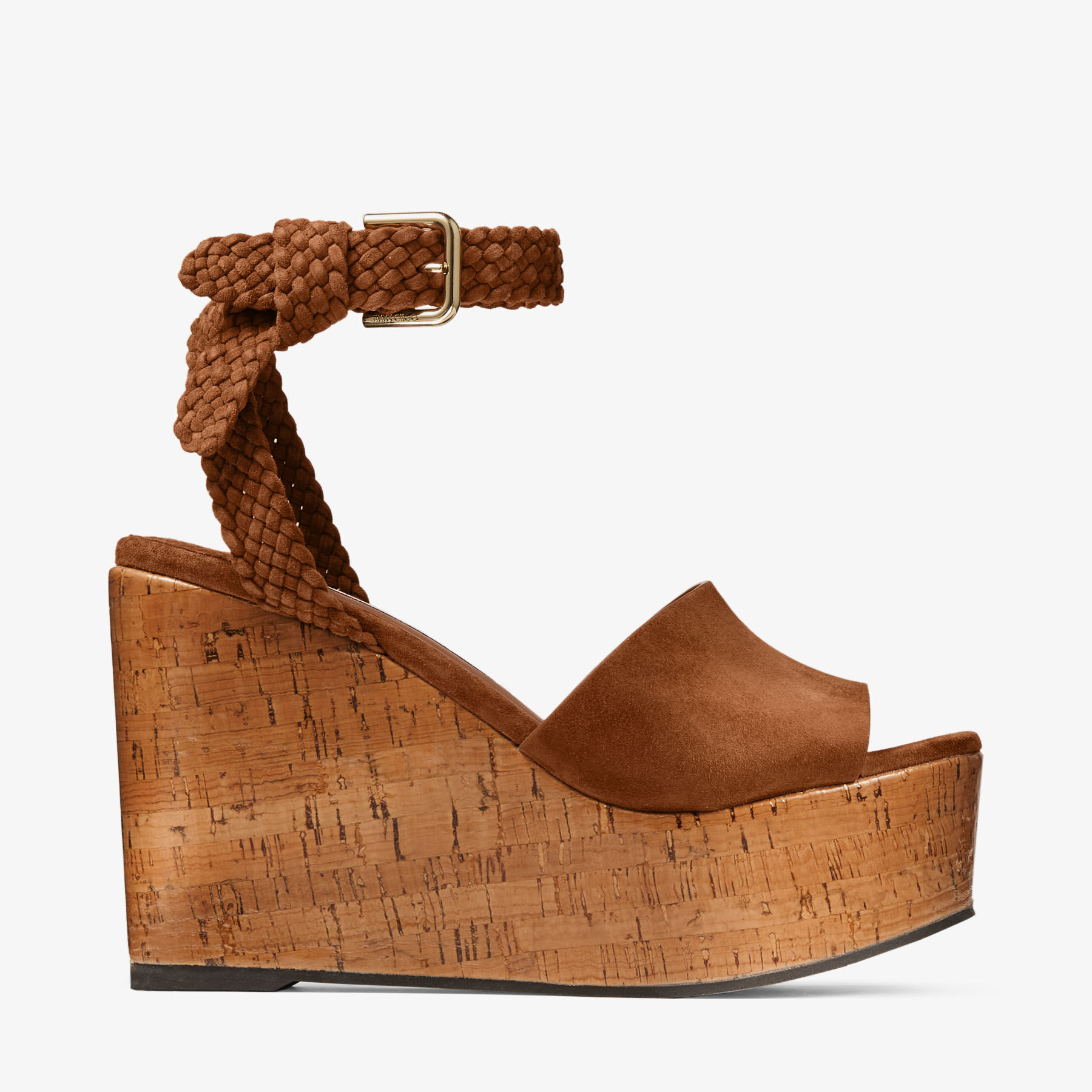 テラミーシーツHORMEE Jori 100 | Tan Suede and Shiny Cork Wedges | JIMMY CHOO