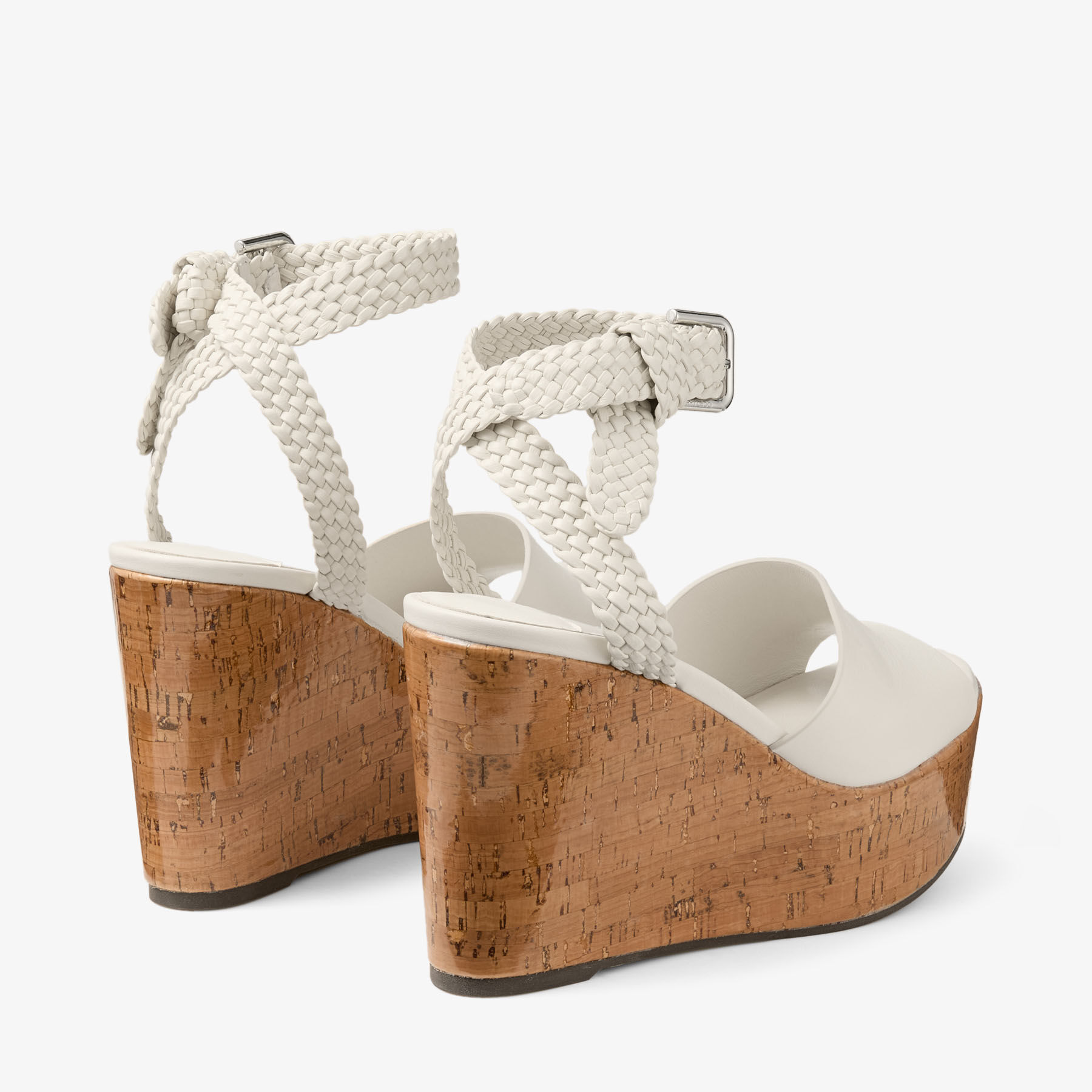 Jori 100 | Latte Shiny Calf Leather and Shiny Cork Wedges | JIMMY CHOO