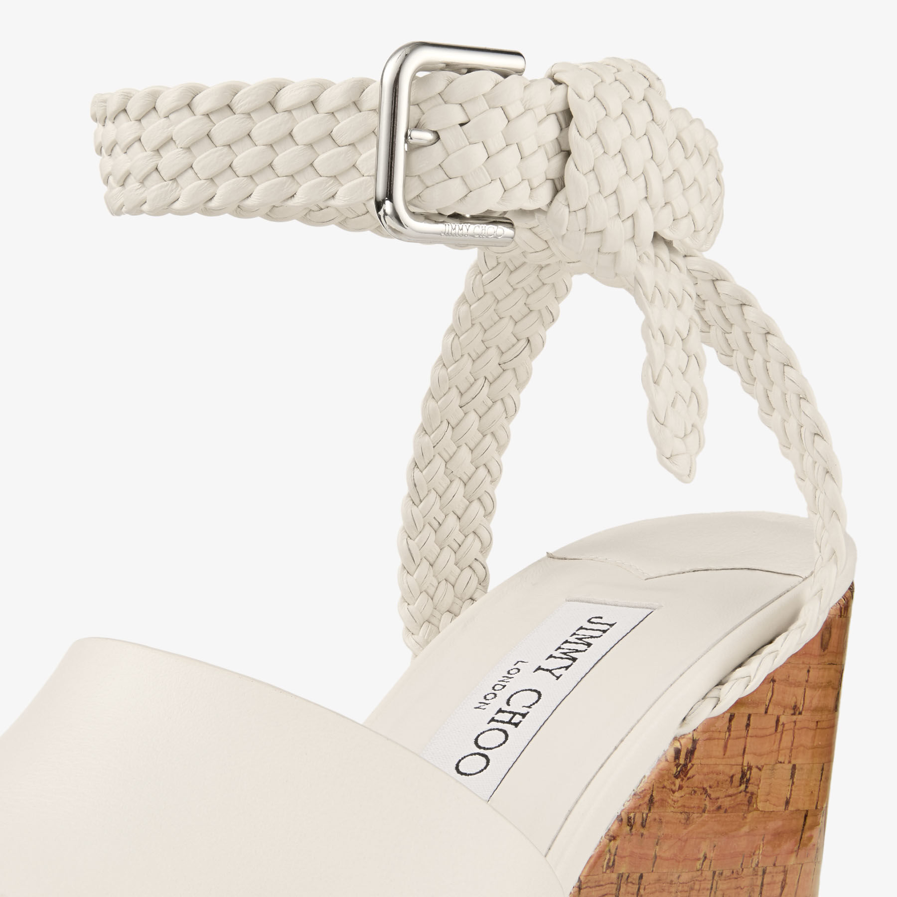 Jori 100 | Latte Shiny Calf Leather and Shiny Cork Wedges | JIMMY CHOO