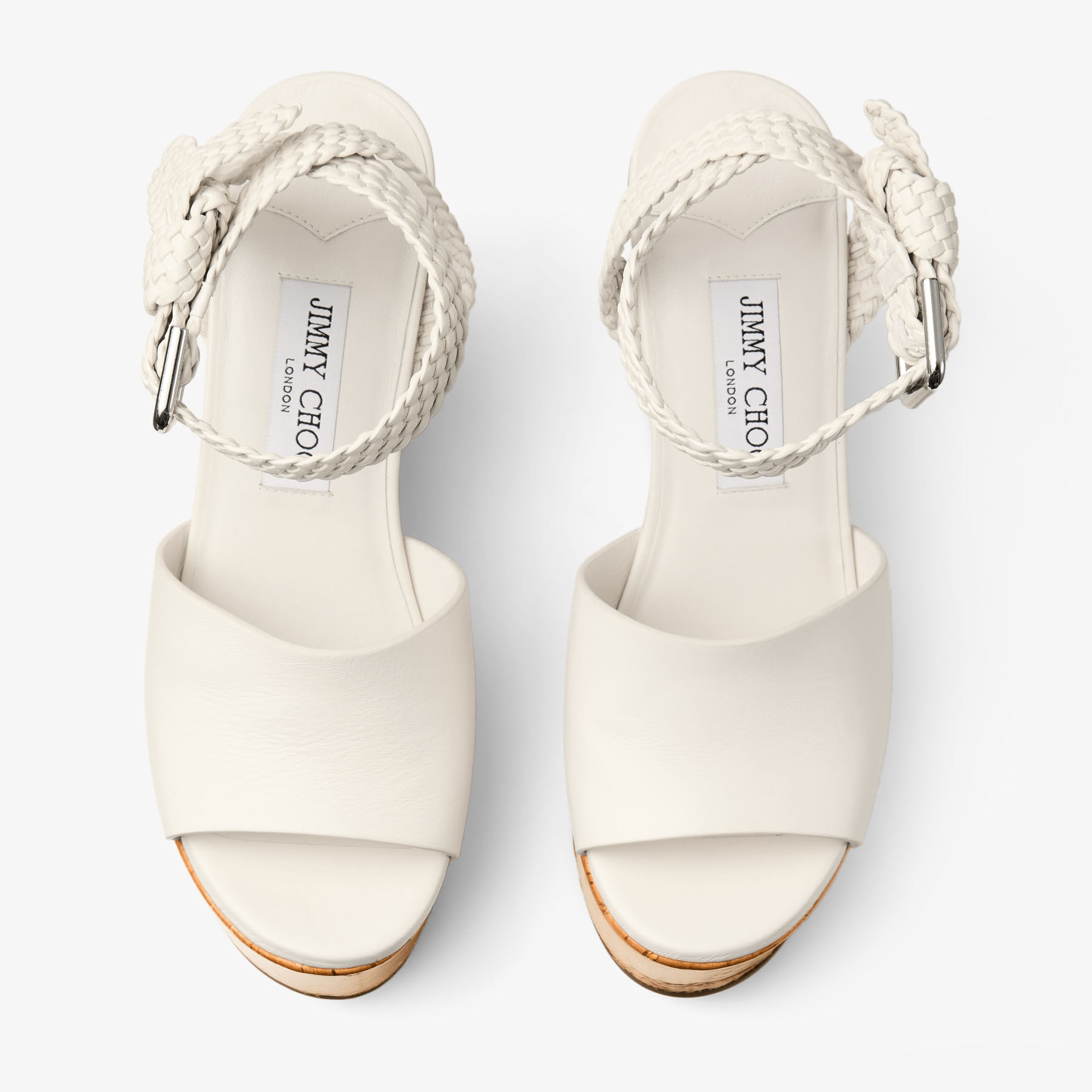 Jori 100 | Latte Shiny Calf Leather and Shiny Cork Wedges | JIMMY CHOO