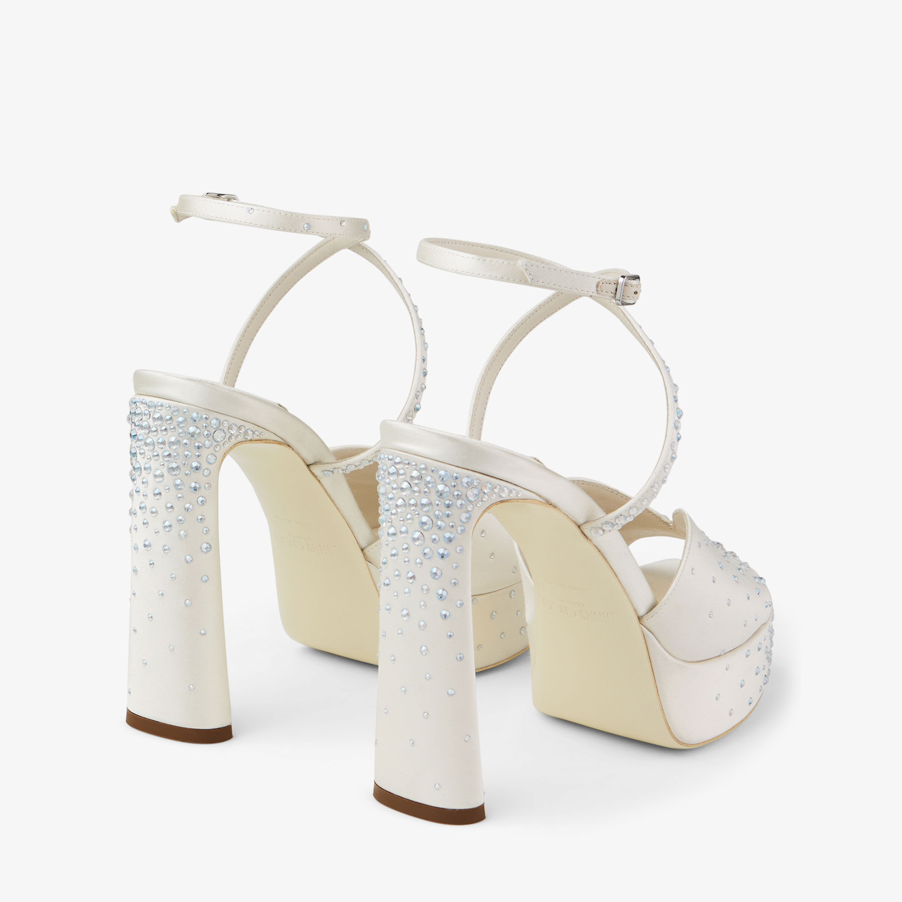 Karli/PF 125| Ivory Satin Crystal Platform Sandals | JIMMY CHOO