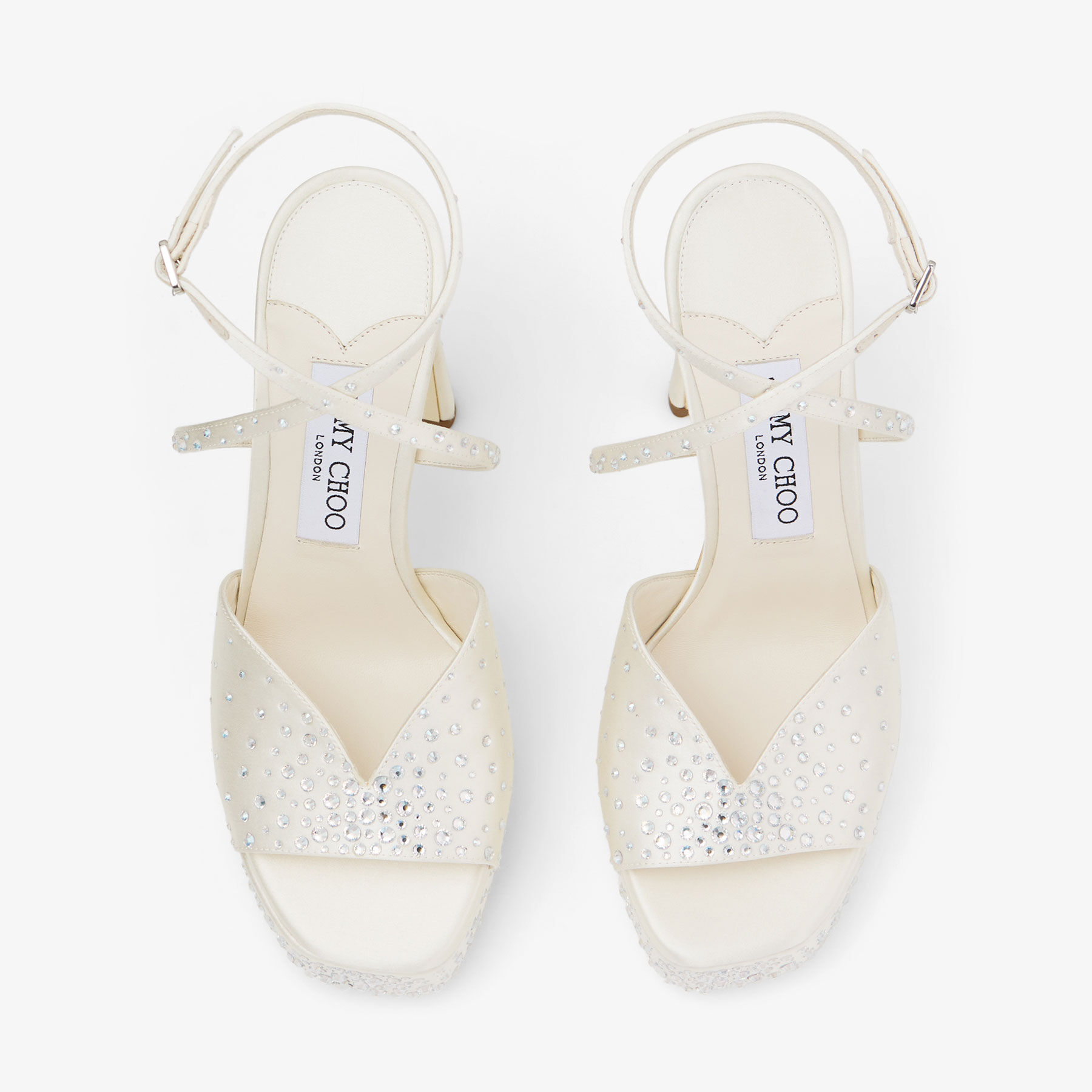 Karli/PF 125| Ivory Satin Crystal Platform Sandals | JIMMY CHOO