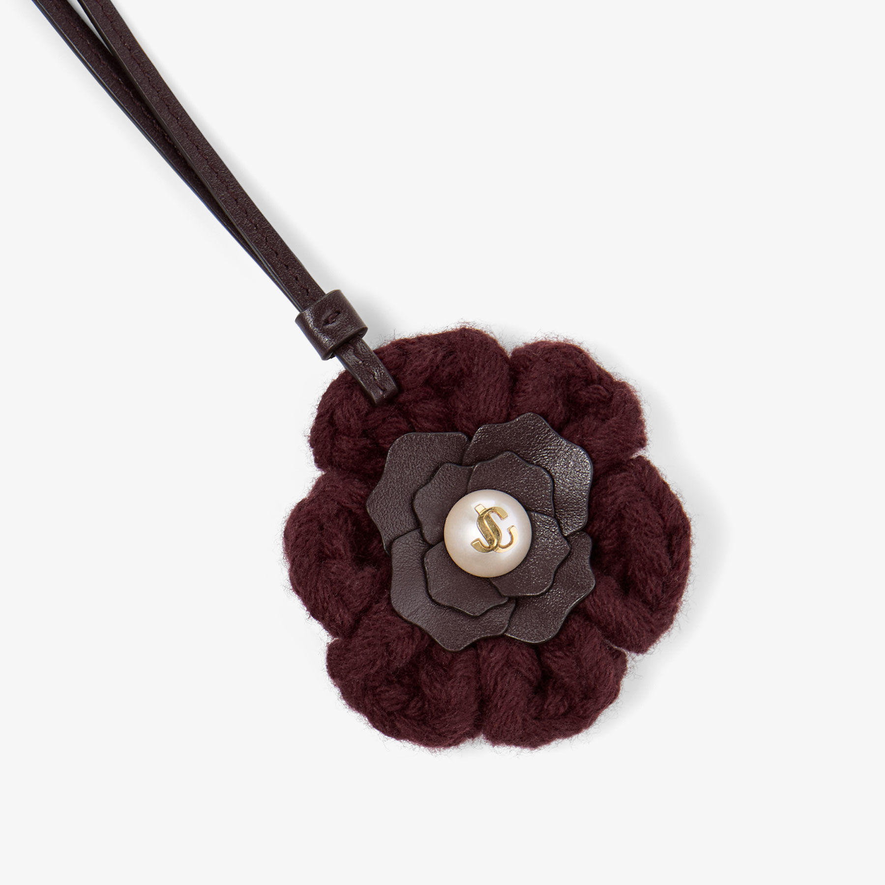 Knitted Flower Charm | Deep Merlot Knitted Wool Flower Charm with
