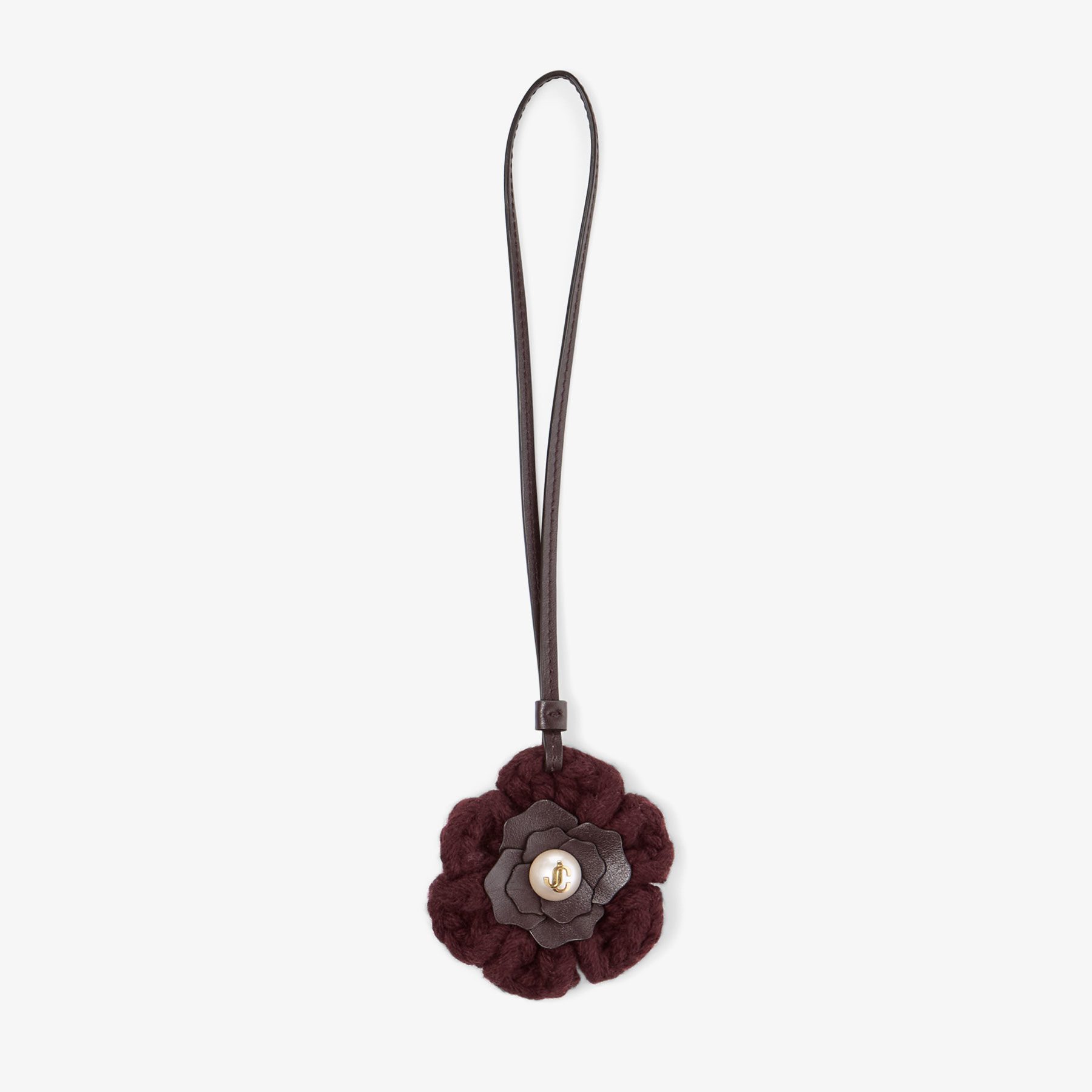 3939様 Knitted Flower Charm | Deep Merlot Knitted Wool Flower Charm with