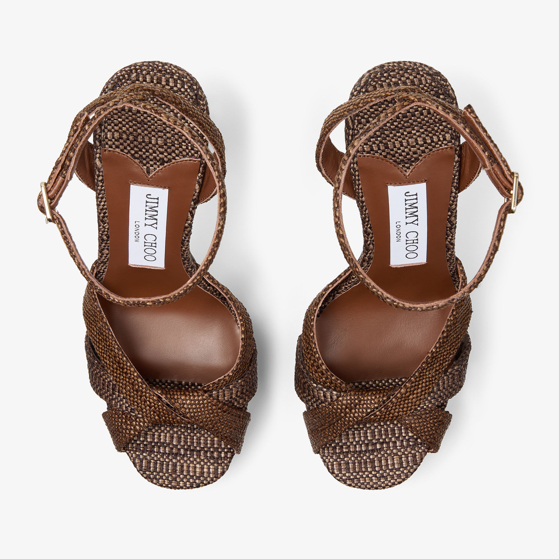 Kove 120 | Chocolate and Tan Fine Raffia Platform Sandals | JIMMY CHOO