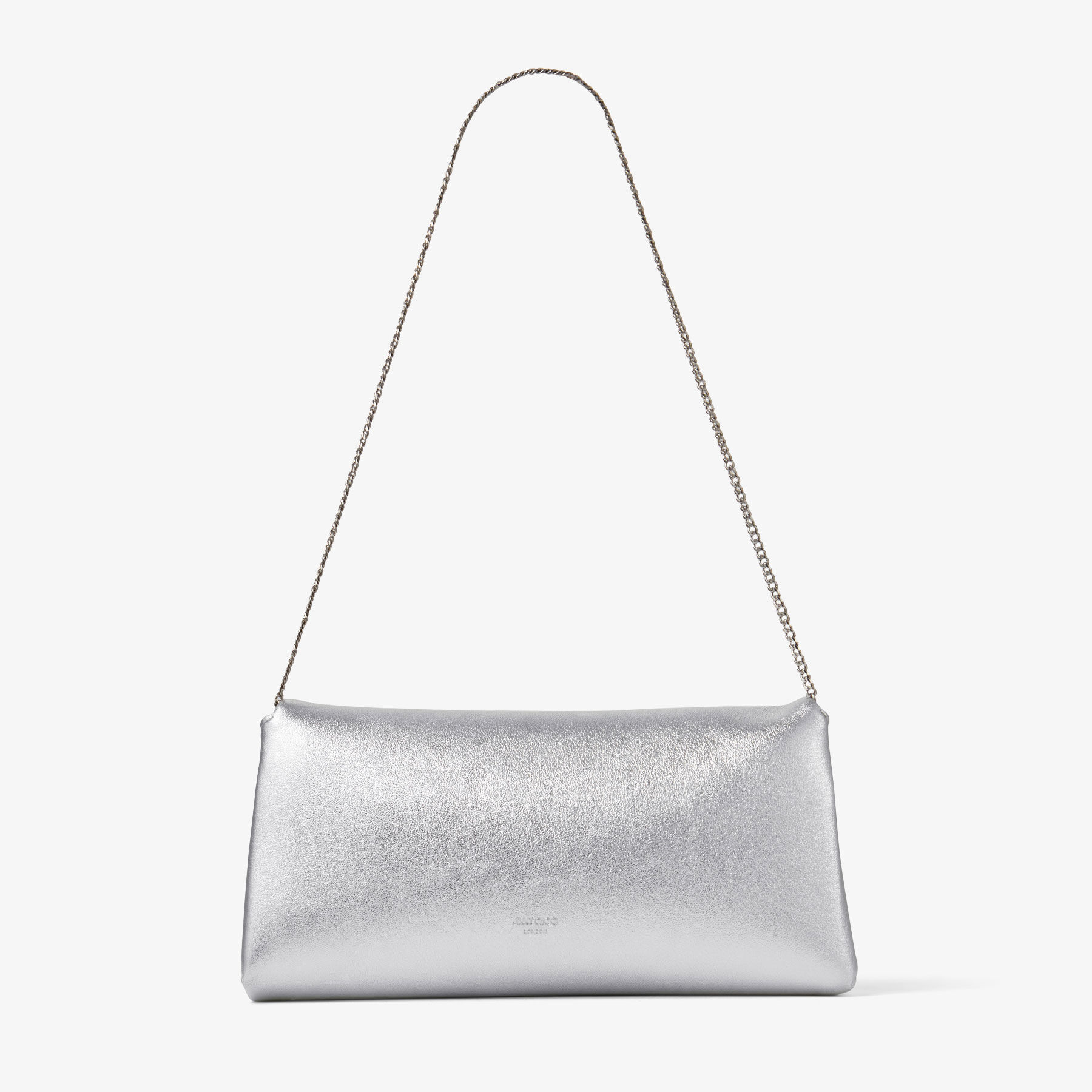 Kya | Silver Metallic Nappa Leather Clutch Bag | JIMMY CHOO