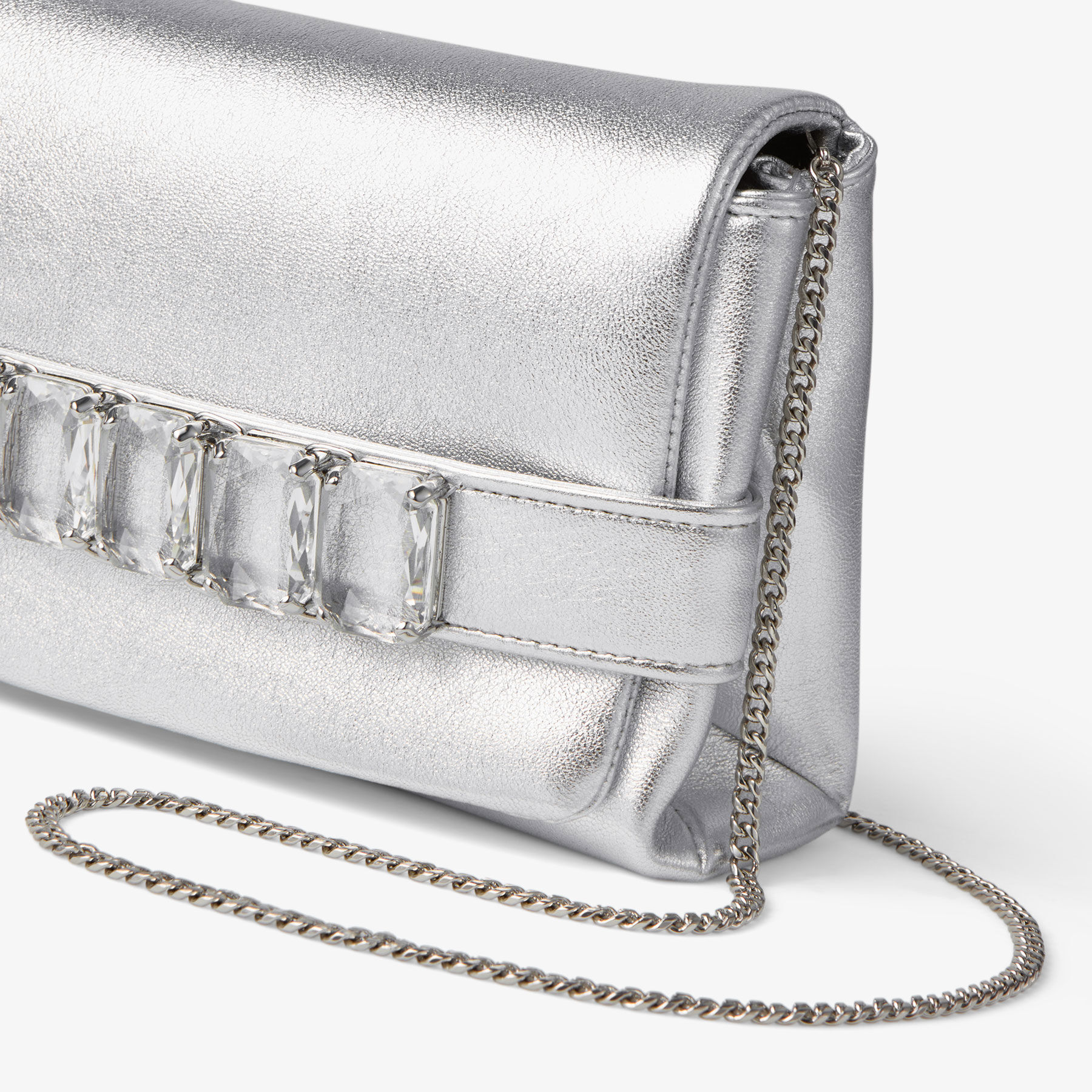 Kya | Silver Metallic Nappa Leather Clutch Bag | JIMMY CHOO