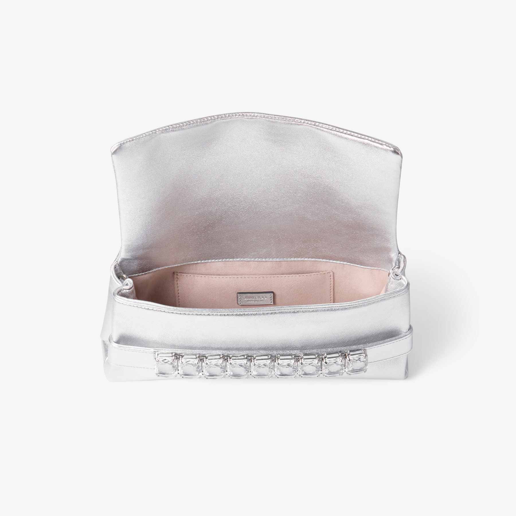 Kya | Silver Metallic Nappa Leather Clutch Bag | JIMMY CHOO