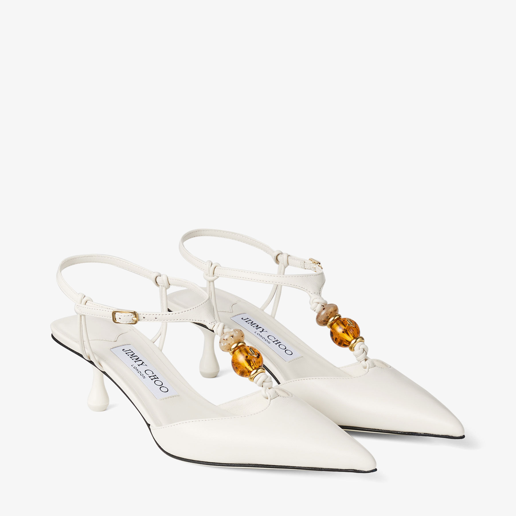 Lauri 50 | Latte Mix Nappa Leather Slingbacks with Beads | JIMMY CHOO