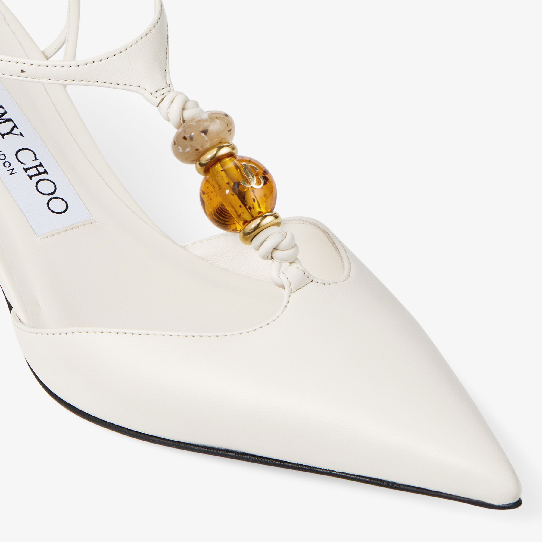 Lauri 50 | Latte Mix Nappa Leather Slingbacks with Beads | JIMMY CHOO