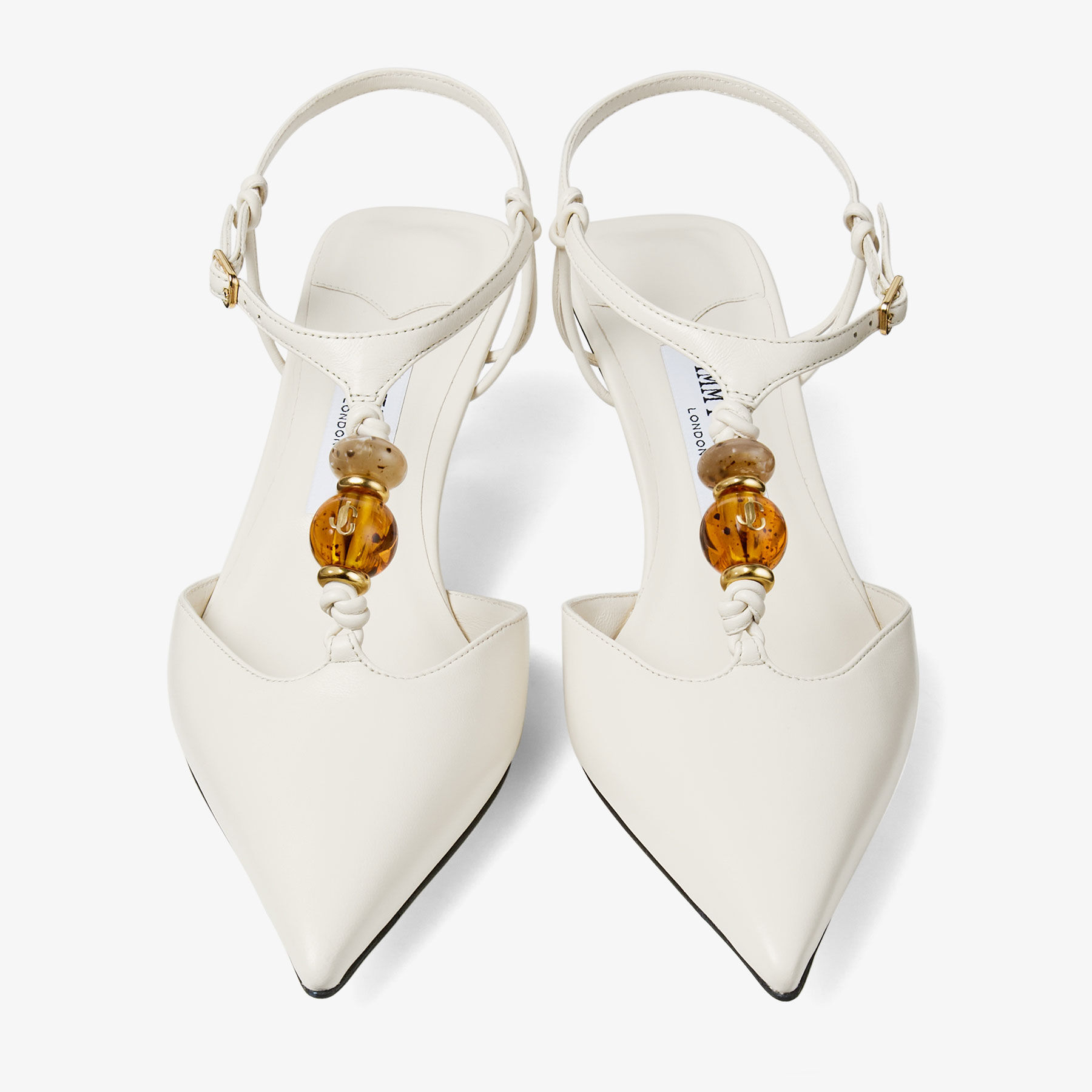 Lauri 50 | Latte Mix Nappa Leather Slingbacks with Beads | JIMMY CHOO