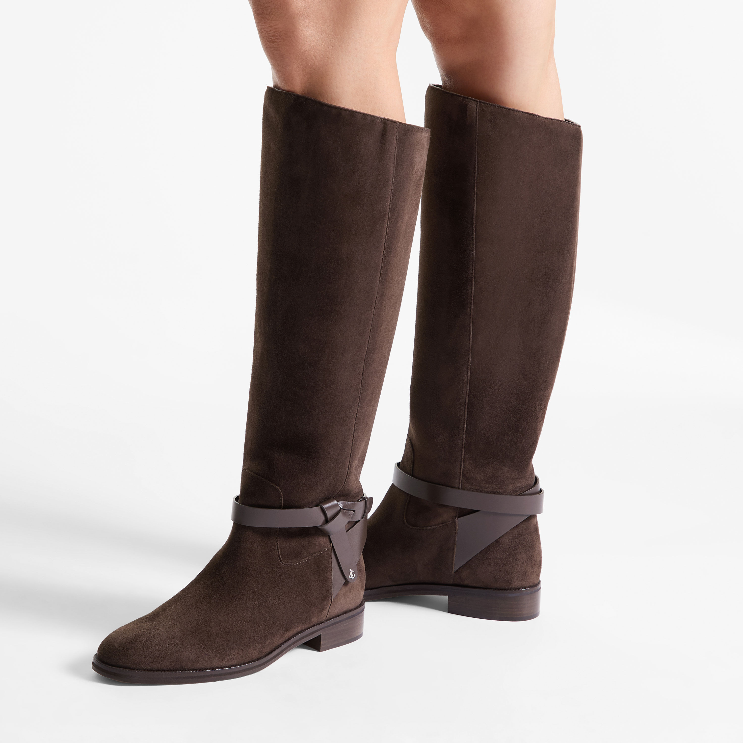 Lawton Knee Boot Flat | Chocolate Suede and Calf Leather Knee High
