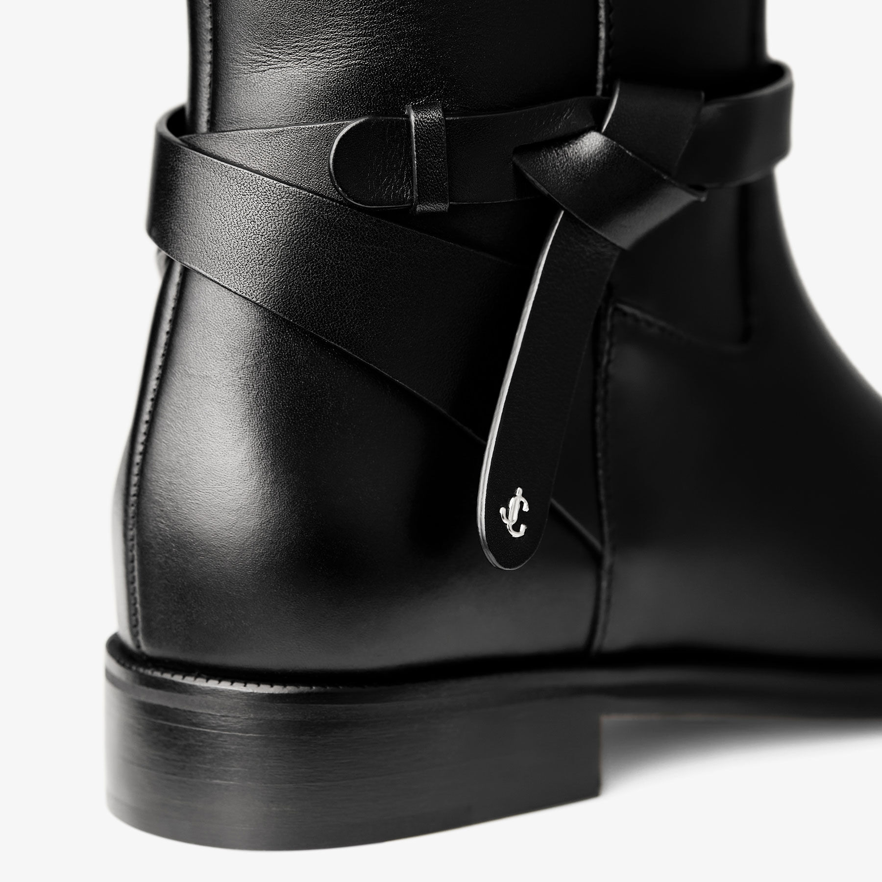 Lawton Knee Boot Flat | Black Calf Leather and Soft Vachetta Knee