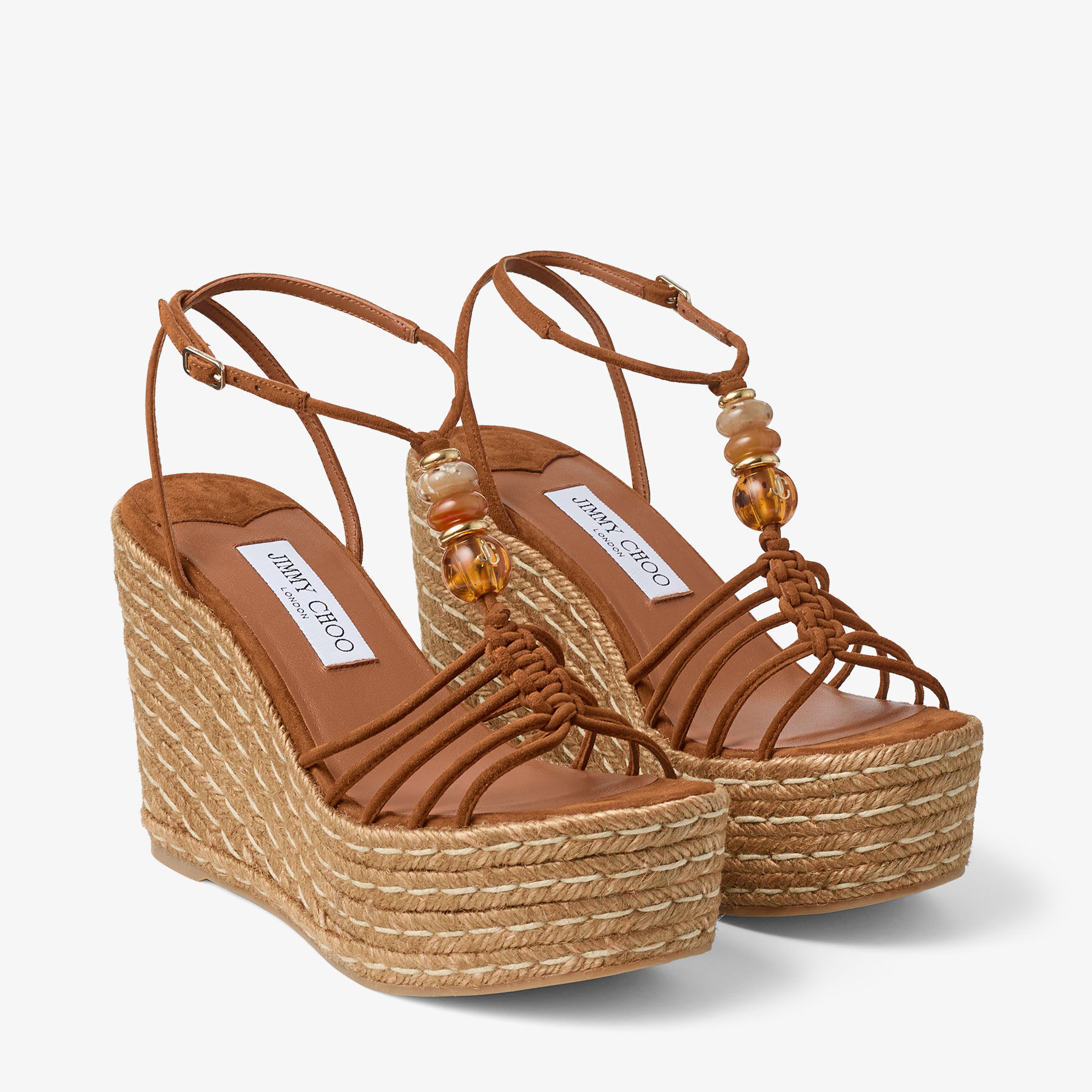 Lemi Wedge 100 | Tan Mix Suede Wedges with Beads | JIMMY CHOO