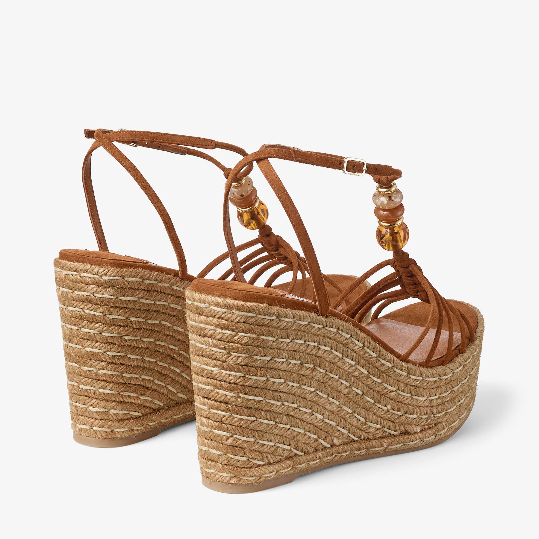 Lemi Wedge 100 | Tan Mix Suede Wedges with Beads | JIMMY CHOO