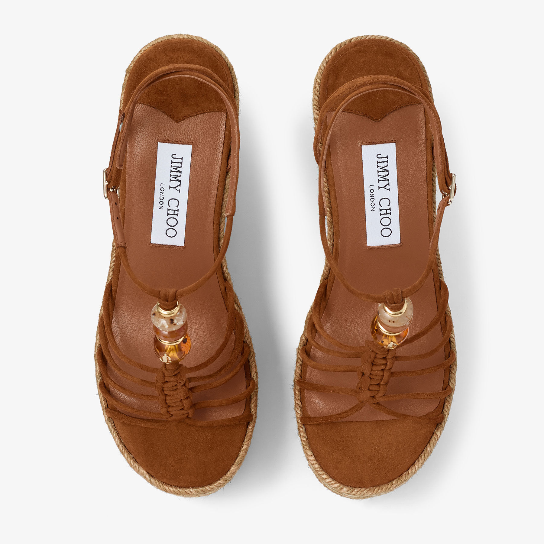Lemi Wedge 100 | Tan Mix Suede Wedges with Beads | JIMMY CHOO
