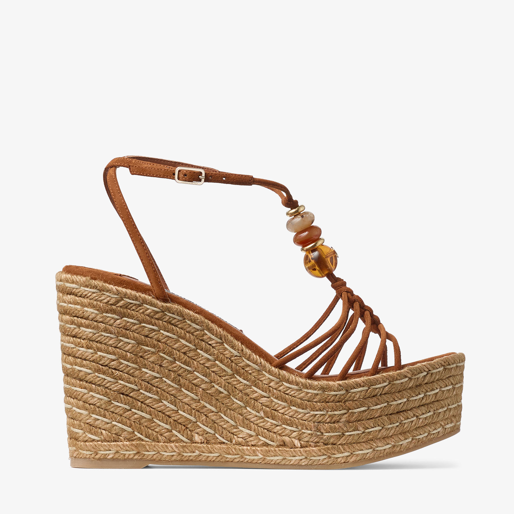 Lemi Wedge 100 | Tan Mix Suede Wedges with Beads | JIMMY CHOO
