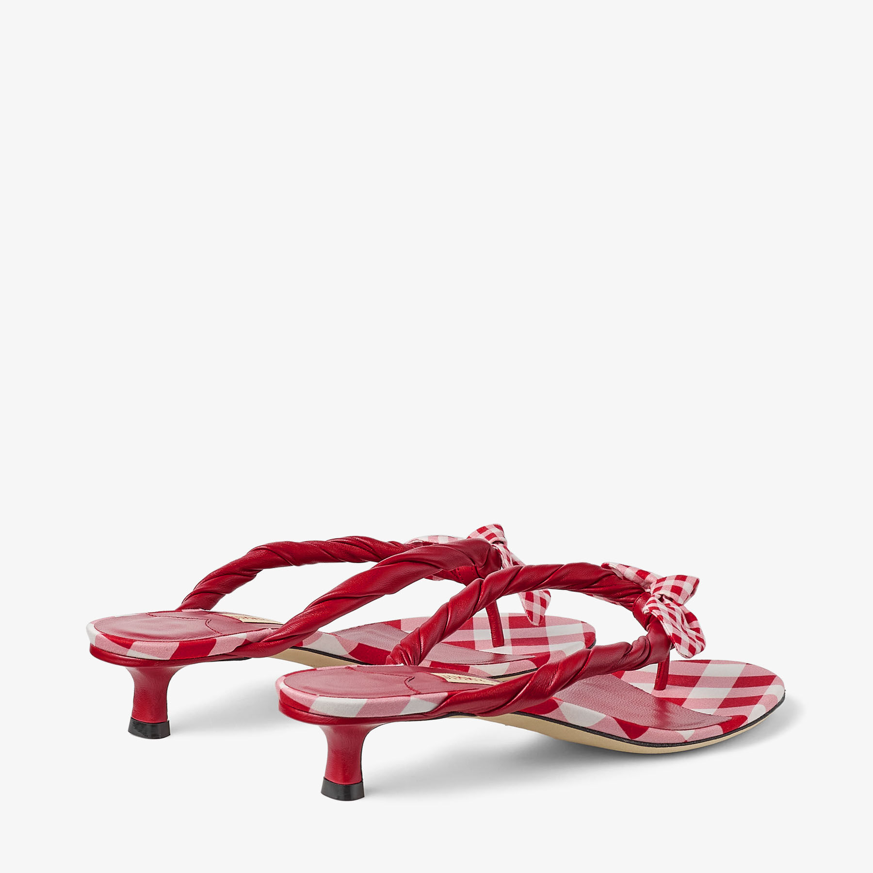 Liss 35 | Ruby Red Mix Mixed Gingham Cotton Mule Sandals with