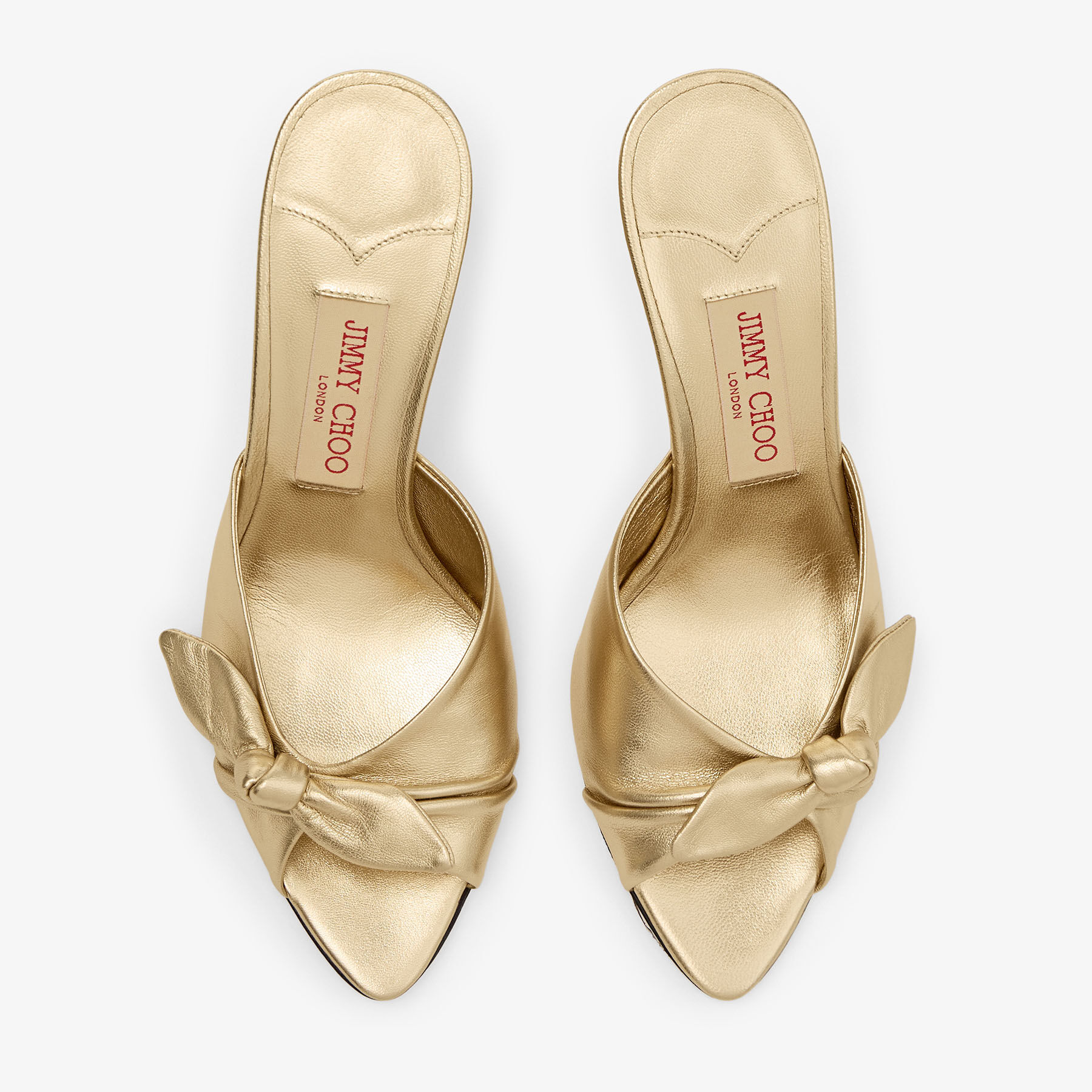 Livi Wedge 85 | Gold Metallic Nappa Leather Mules Wedges with Bow