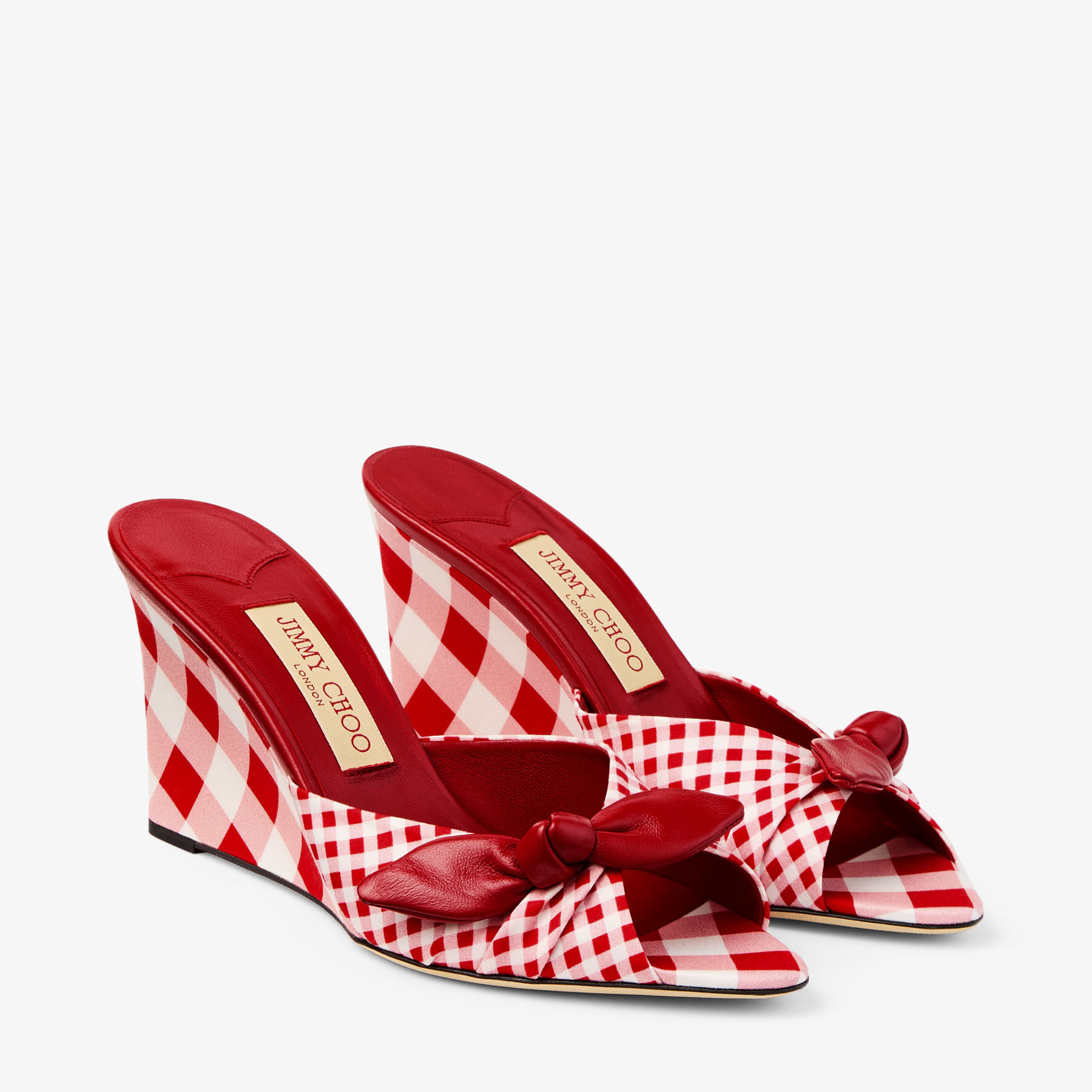 Livi Wedge 85 | Ruby Red Mix Mixed Gingham Cotton Mule Wedges with
