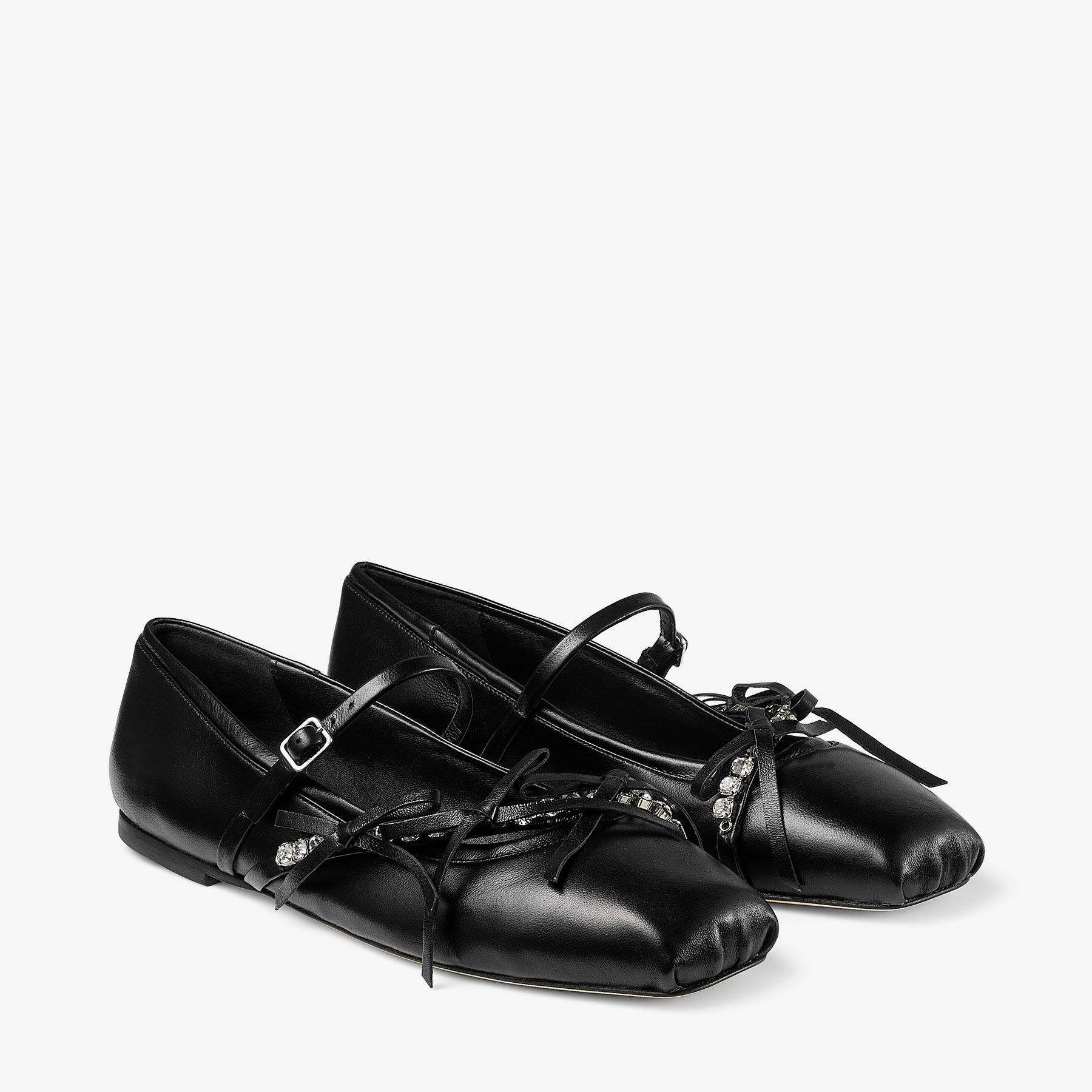 Loli Ballerina | Black Shiny Nappa Leather Ballerina Flats with