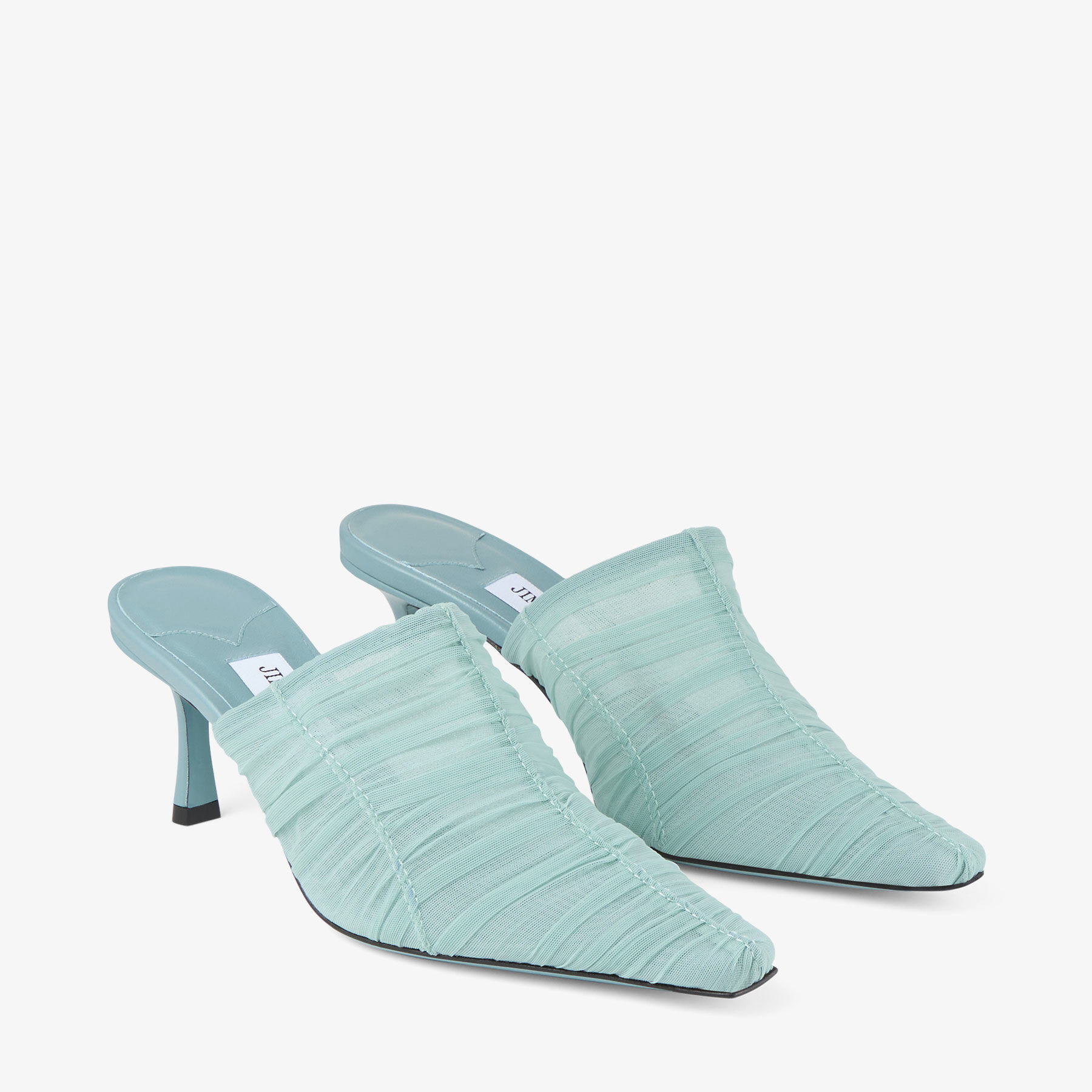 JIMMY CHOO Lotta Mule 65 チュール ミュール Lotta Mule 65 | Teal Tulle Mules | JIMMY CHOO