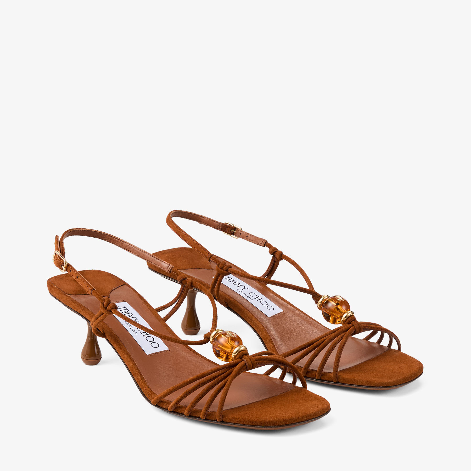 Lova 50 | Tan Mix Suede Sandals with Beads | JIMMY CHOO