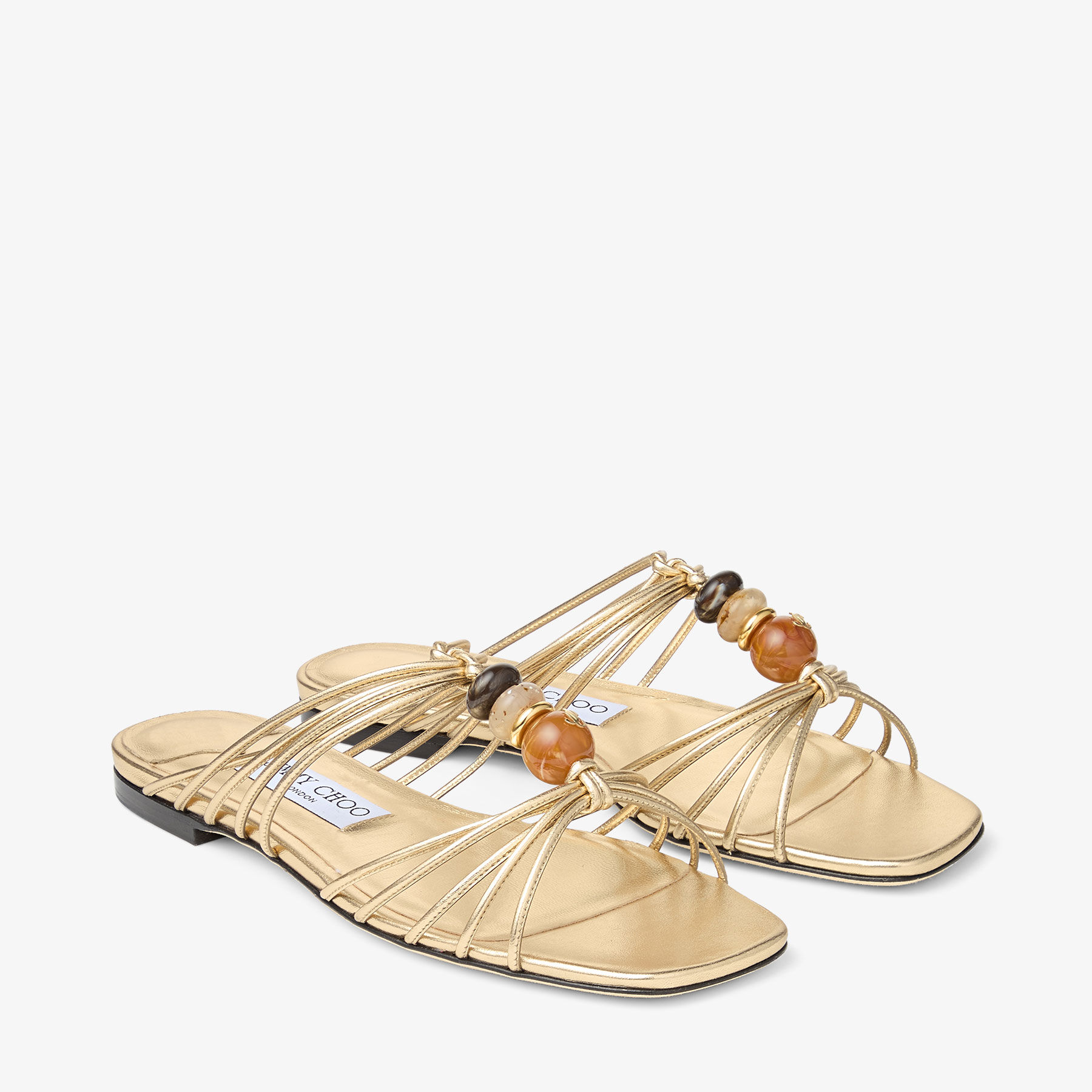 Lova Mule Flat | Gold Mix Metallic Nappa Leather Flats with Beads