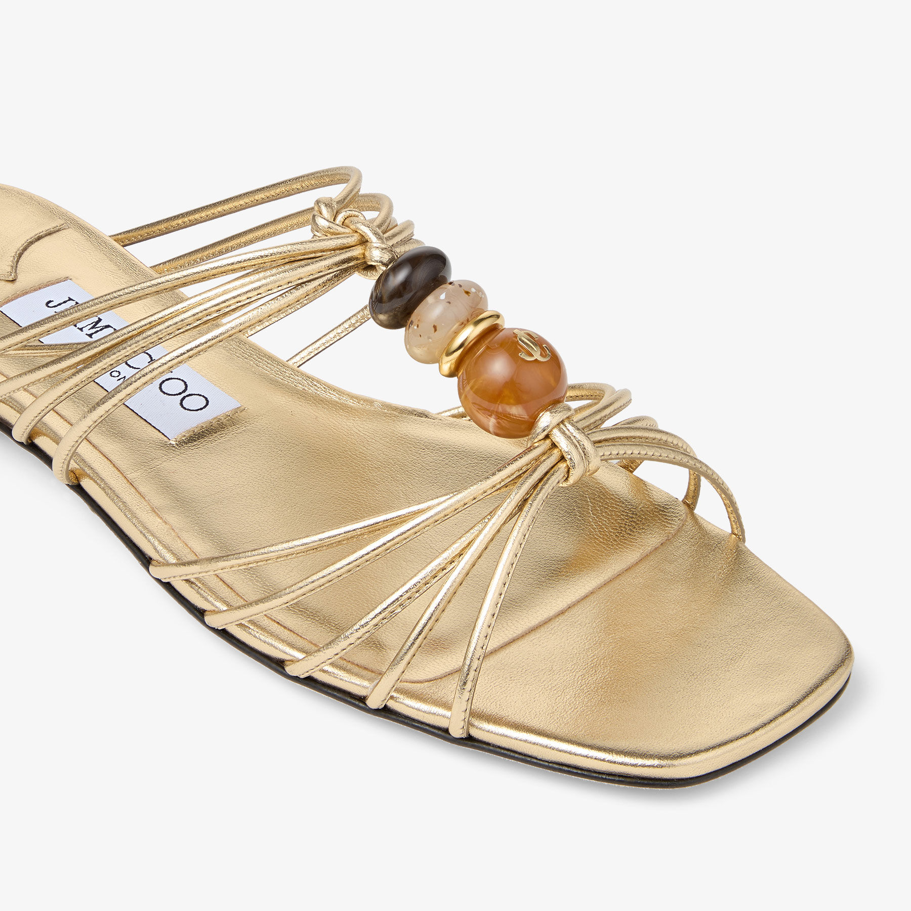 Lova Mule Flat | Gold Mix Metallic Nappa Leather Flats with Beads