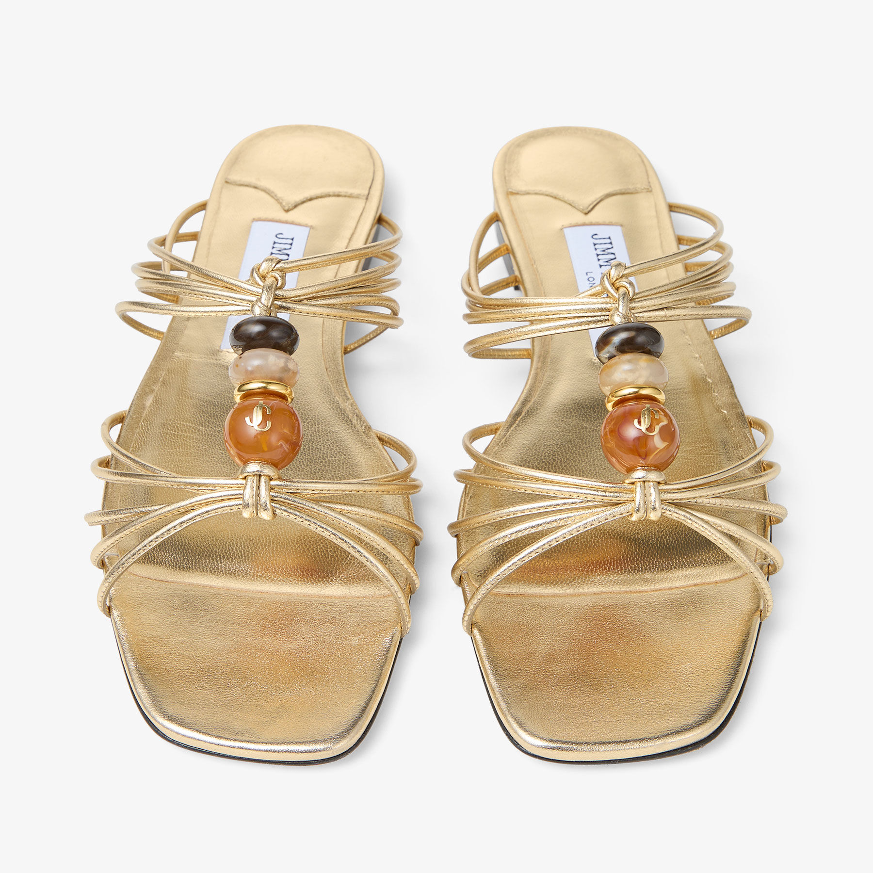 Lova Mule Flat | Gold Mix Metallic Nappa Leather Flats with Beads