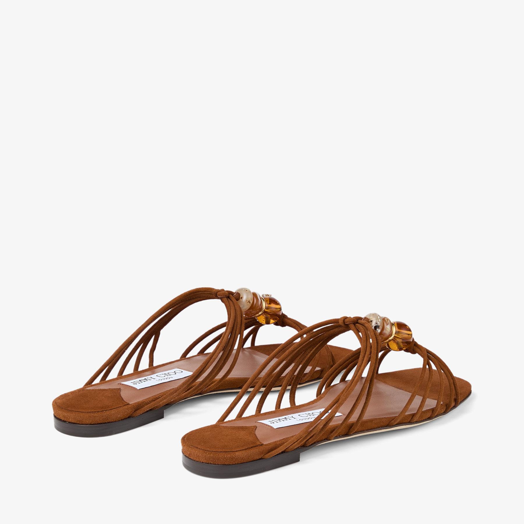 Lova Mule Flat | Tan Mix Suede Flats with Beads | JIMMY CHOO