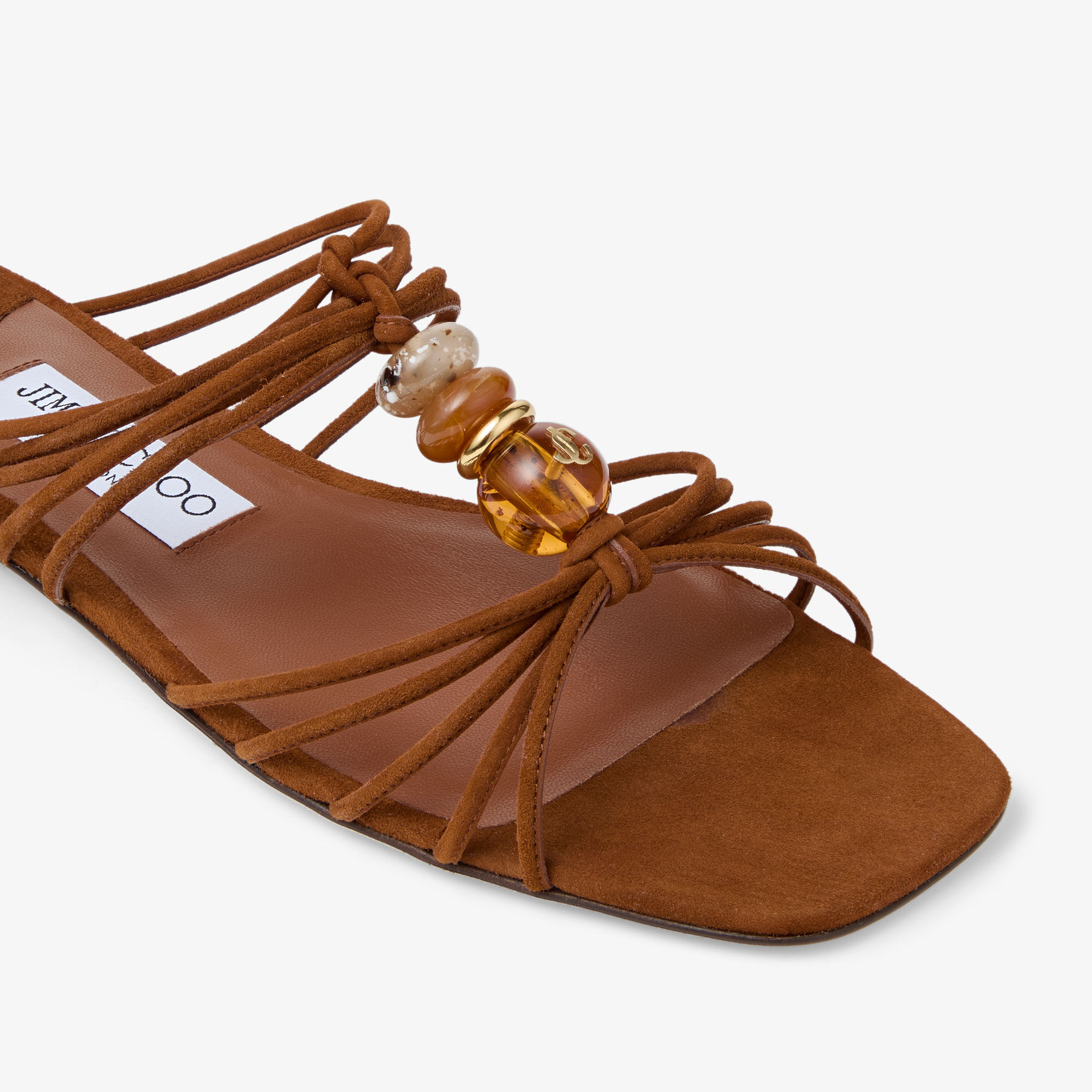 JIMMY CHOO ブラウン スエード ミュール Lova Mule Flat | Tan Mix Suede Flats with Beads | JIMMY CHOO