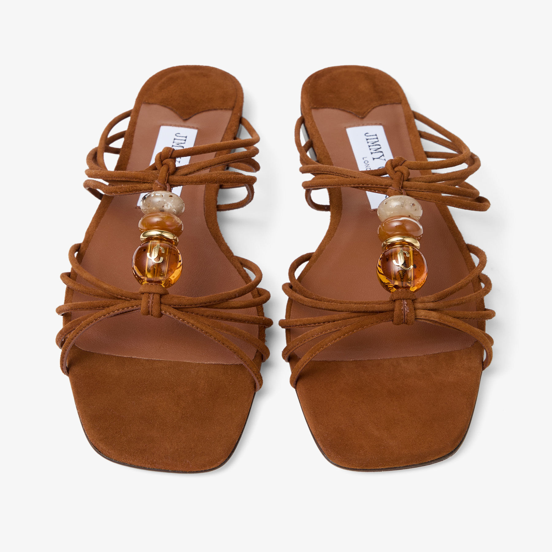 JIMMY CHOO ブラウン スエード ミュール Lova Mule Flat | Tan Mix Suede Flats with Beads | JIMMY CHOO