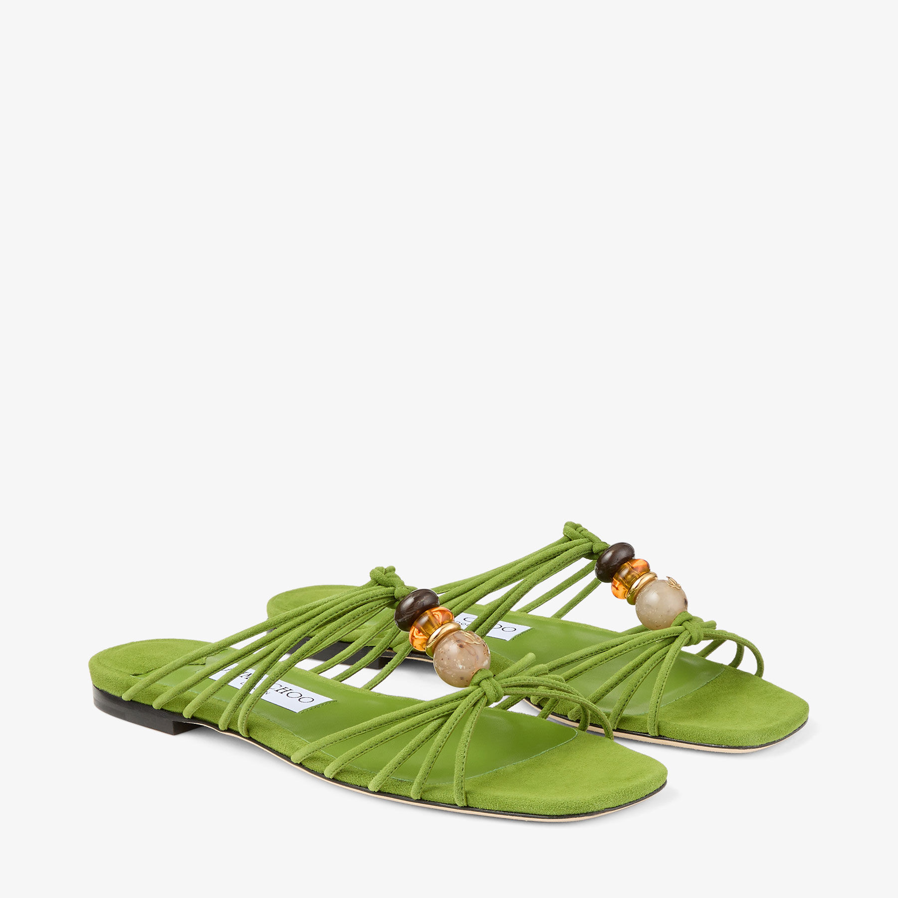 Lova Mule Flat | Clover Mix Suede Flats with Beads | JIMMY CHOO