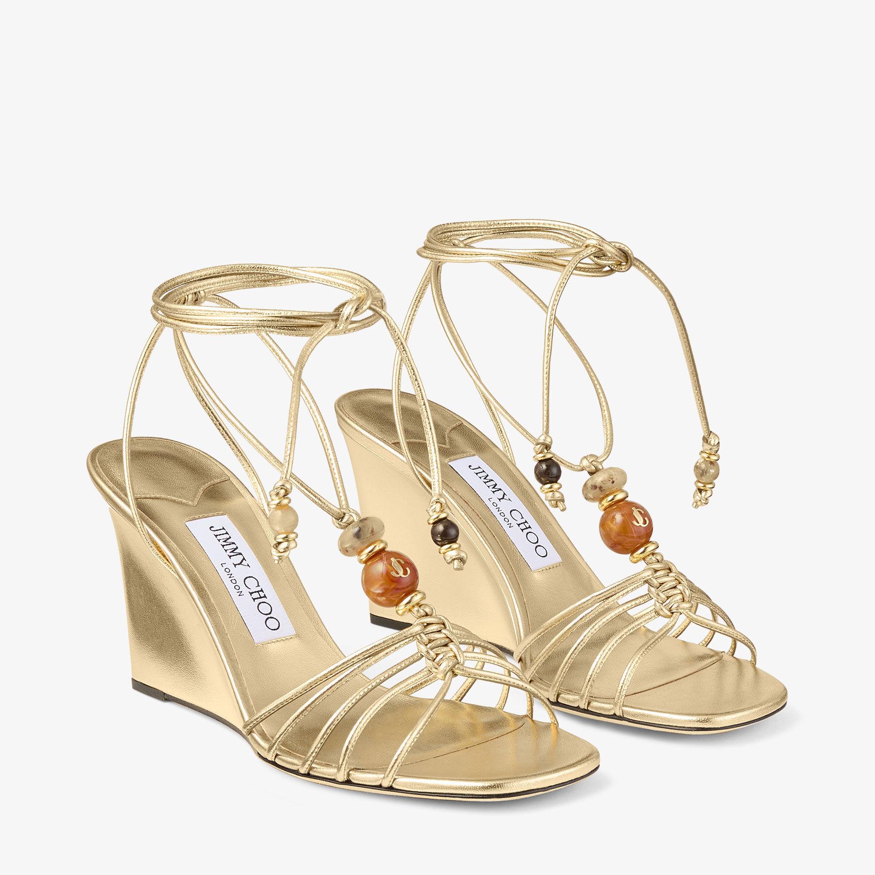 Lova Wedge 85 | Gold Metallic Nappa Leather Wedges with Beads