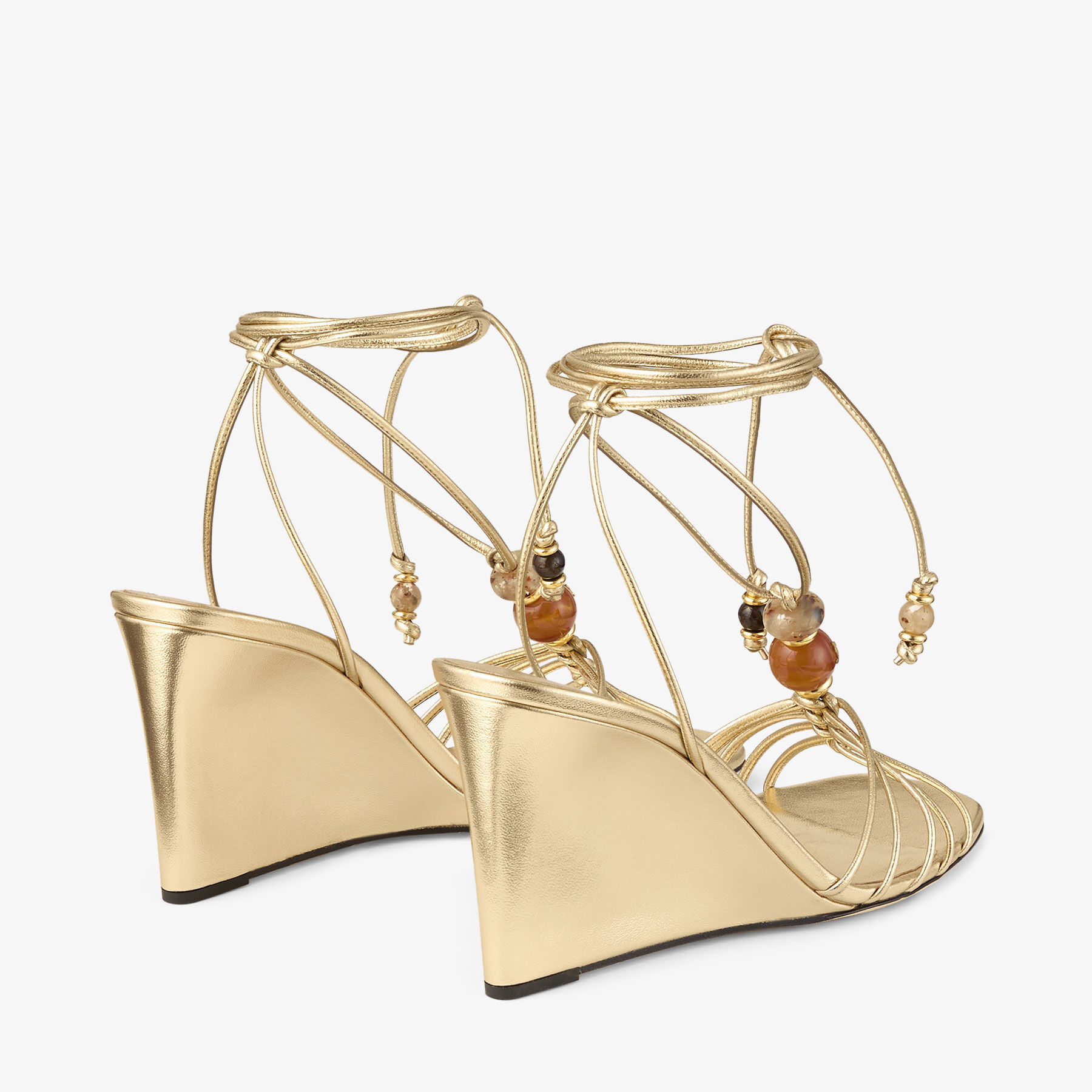 Lova Wedge 85 | Gold Metallic Nappa Leather Wedges with Beads