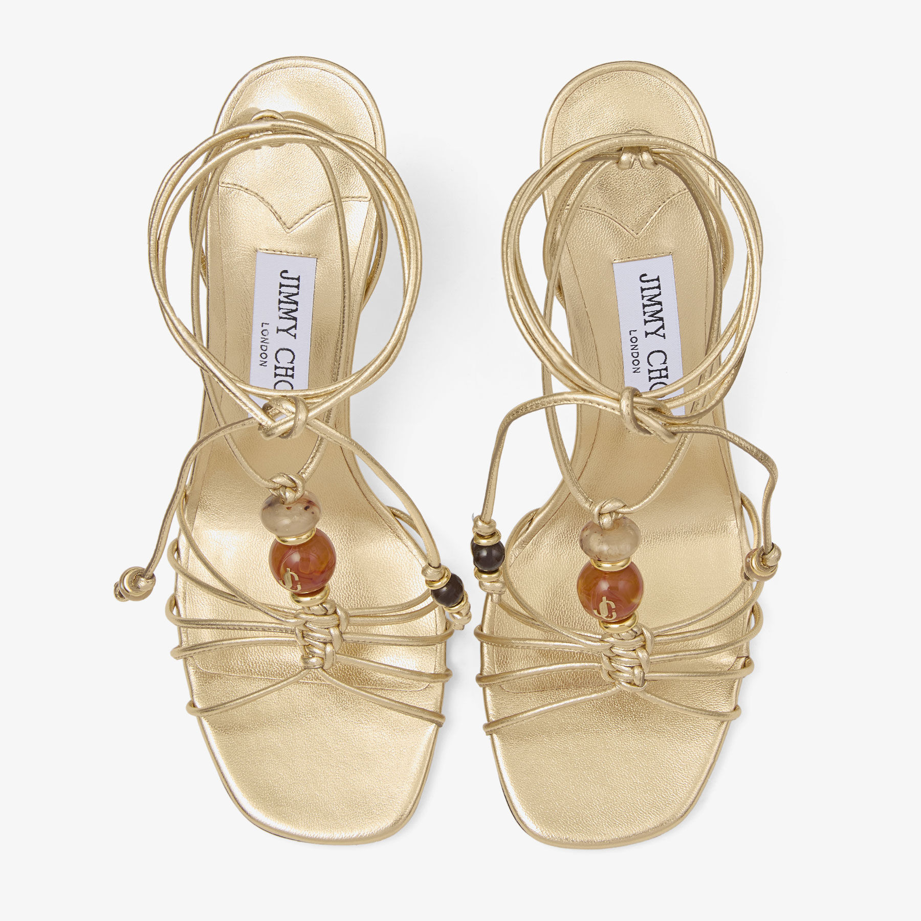 Lova Wedge 85 | Gold Metallic Nappa Leather Wedges with Beads
