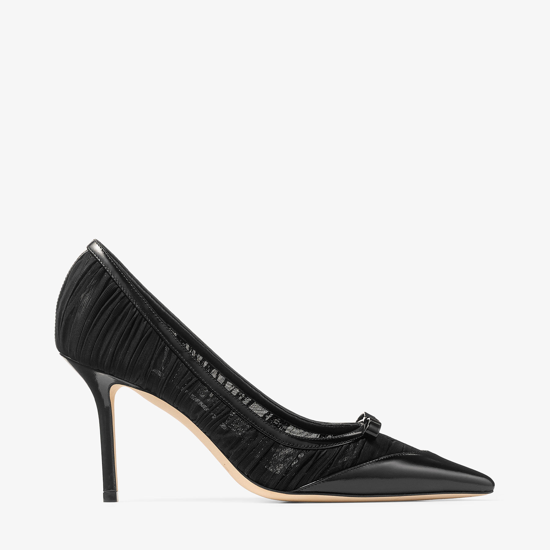 Love Mesh 85 | Black Spazzolato and Ruched Mesh Pumps | JIMMY CHOO