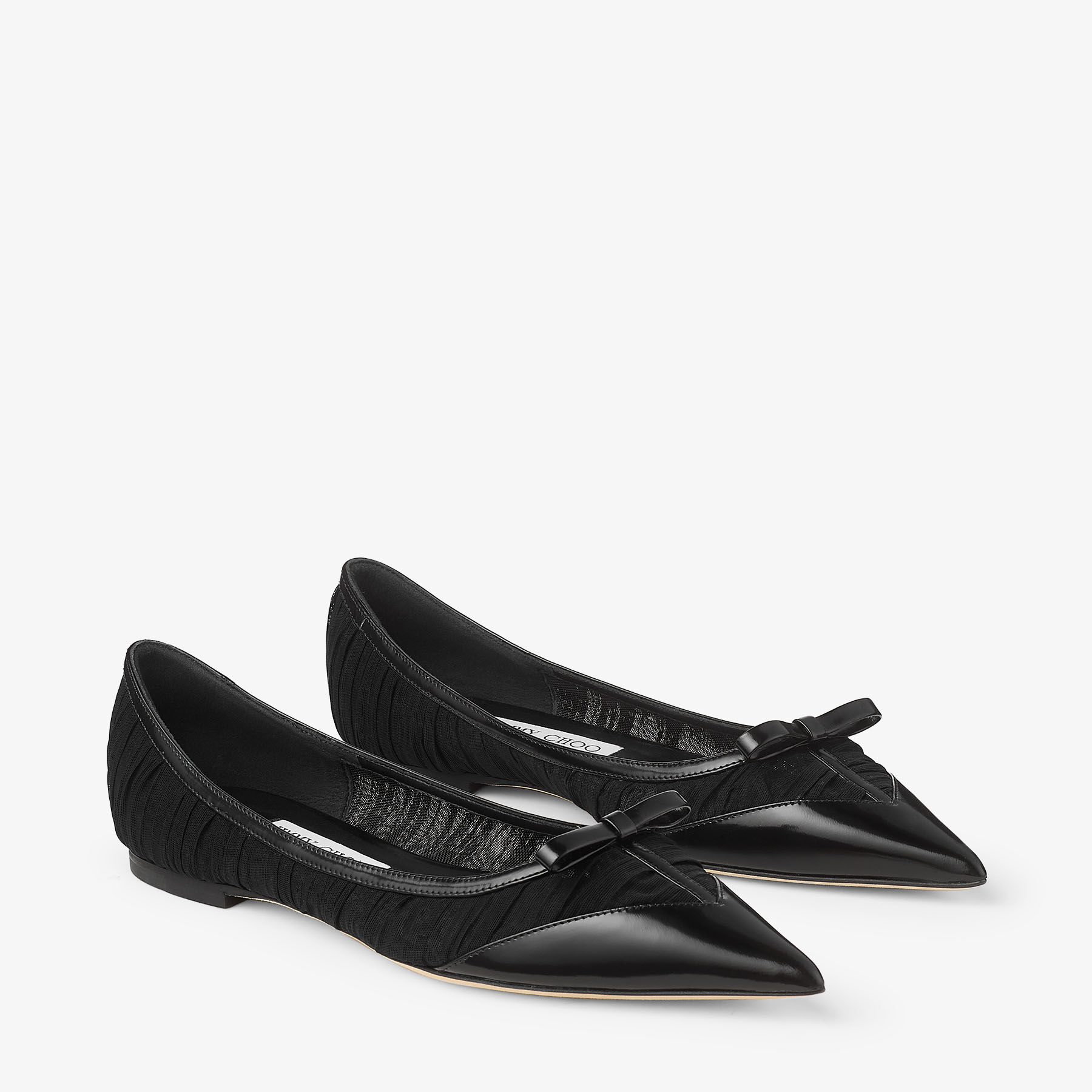 Love Mesh Flat | Black Spazzolato and Ruched Tulle Flat Pumps