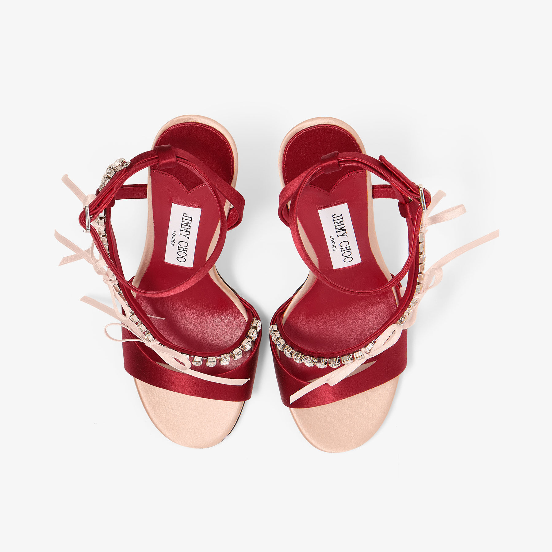 Lula 100 | Macaron and Ruby Red Satin Sandals with Bows | JIMMY CHOO