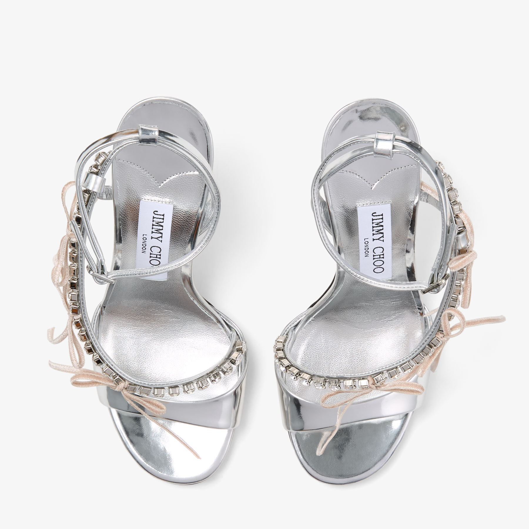 靴 JIMMY CHOO COGNAC MIX/SILVER Lula 100 | Silver and Macaron Liquid Metal Leather Sandals