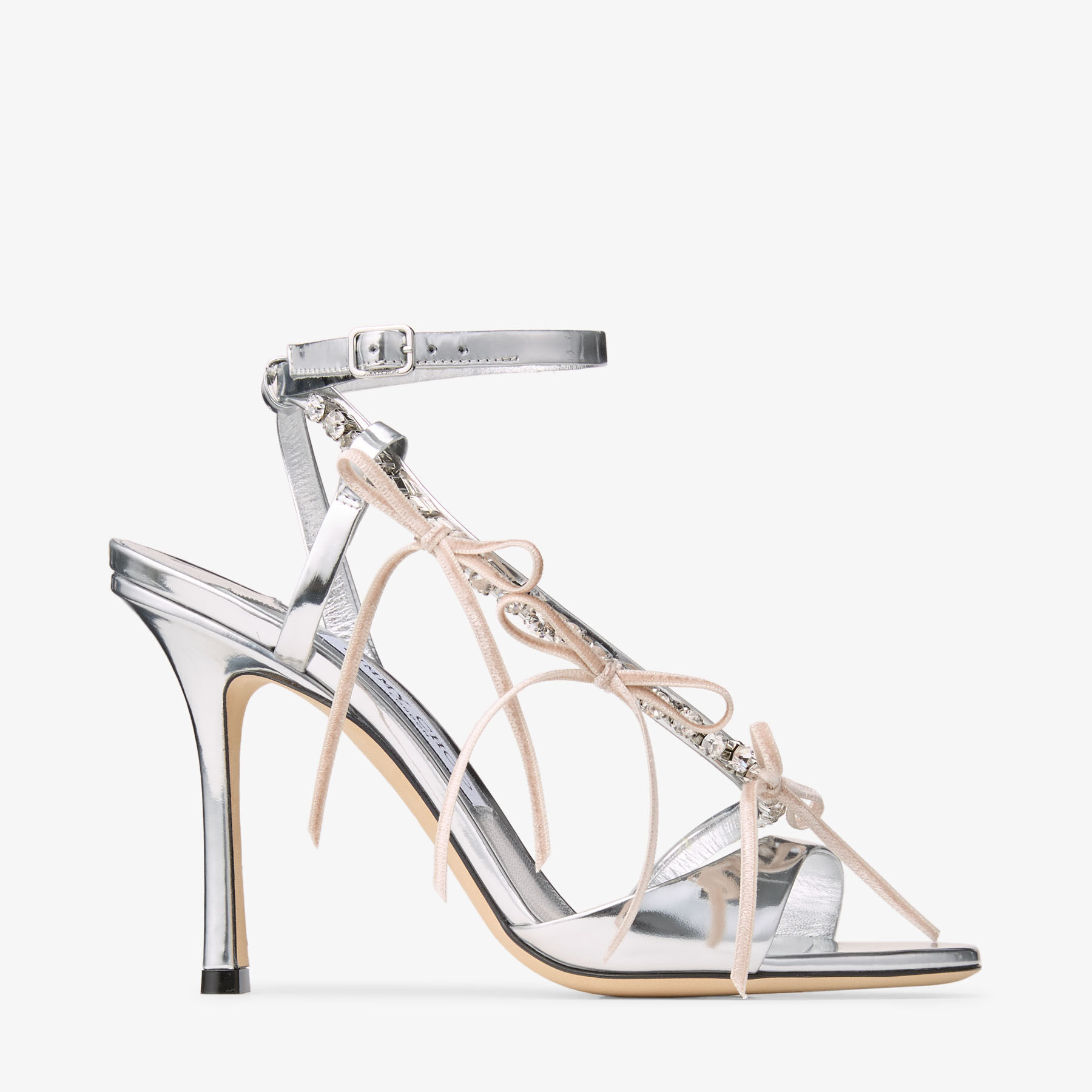 靴 JIMMY CHOO COGNAC MIX/SILVER Lula 100 | Silver and Macaron Liquid Metal Leather Sandals