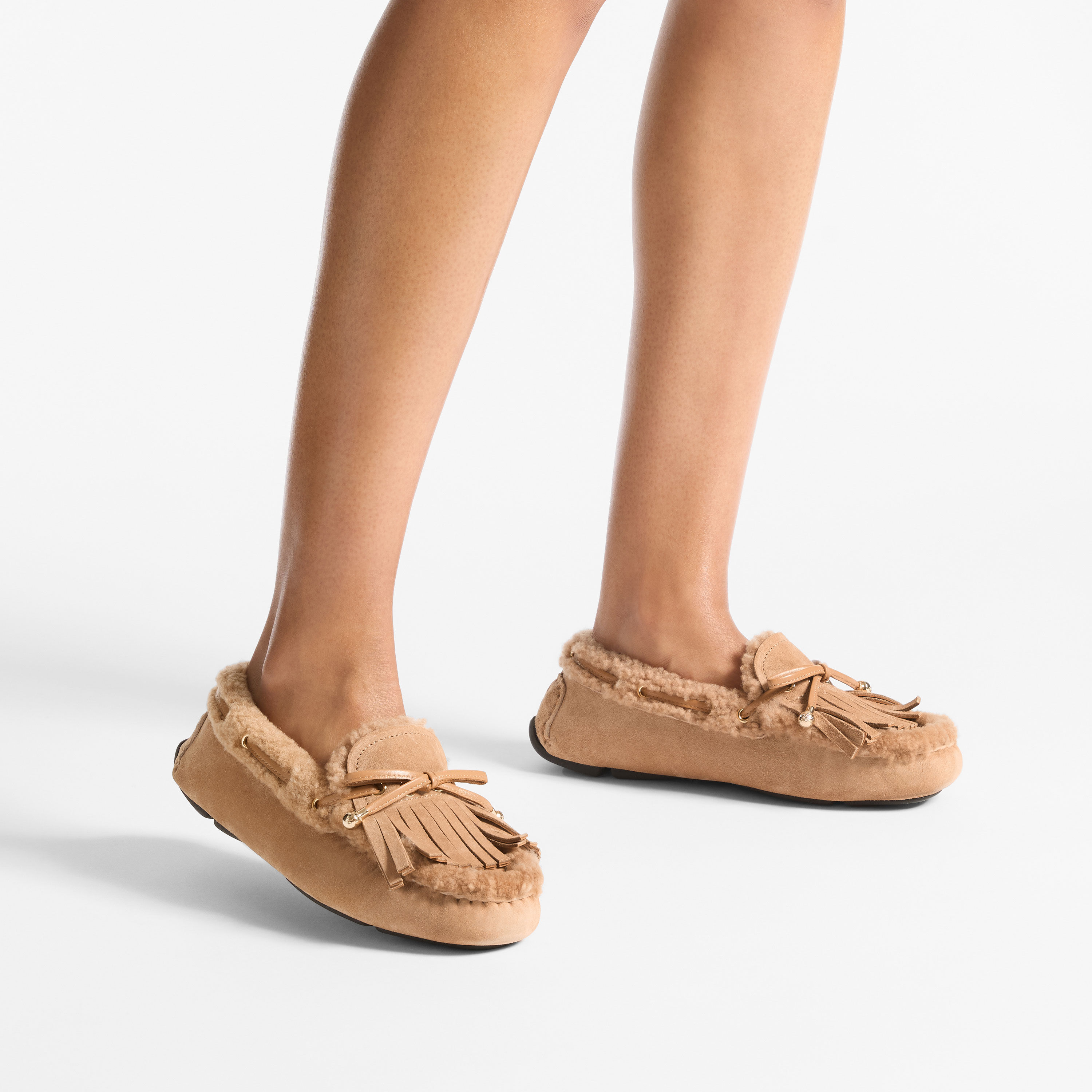 Manon F | Toffee Velvet Suede Loafers with Shearling | JIMMY CHOO