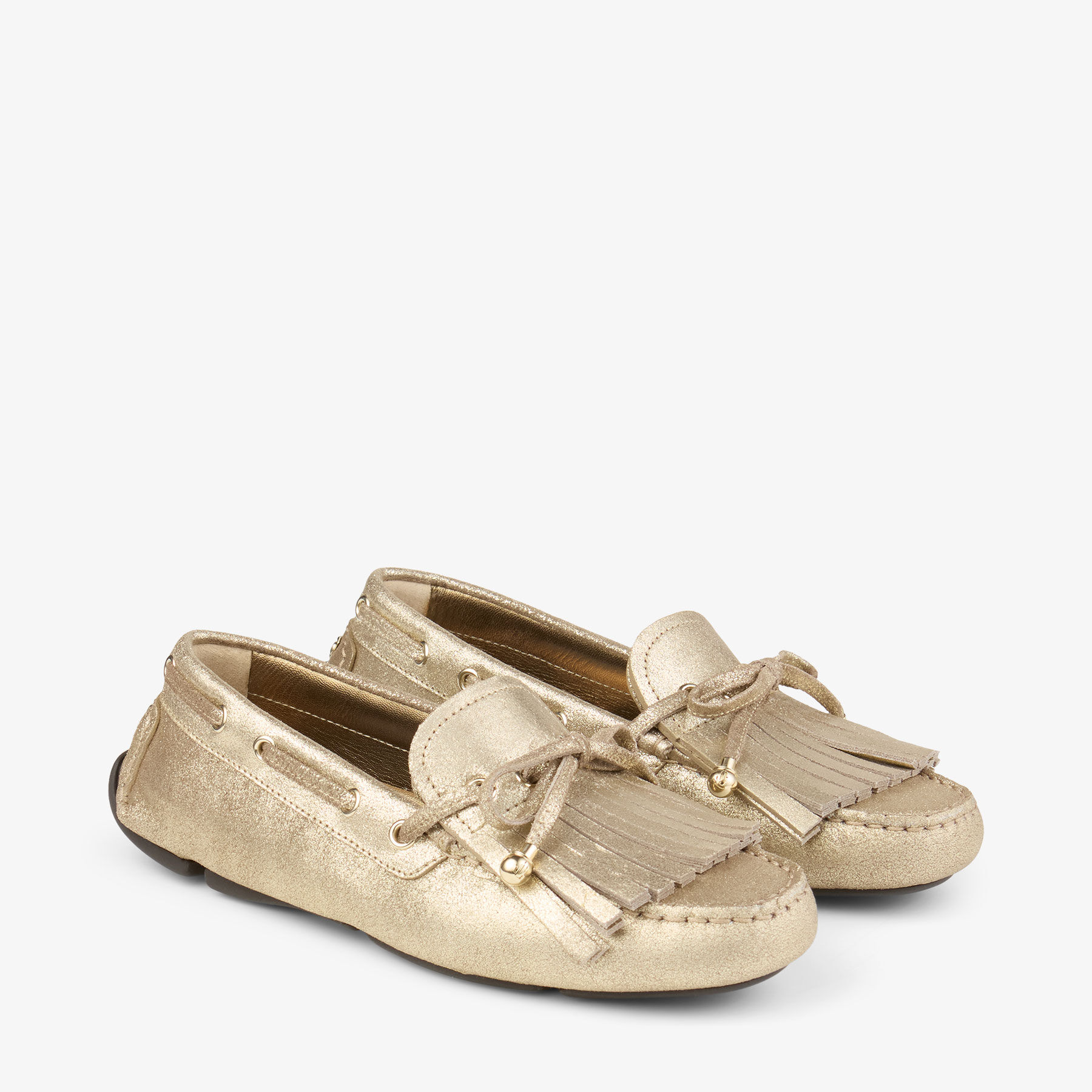 Manon F |Gold Shimmer Crosta Suede Loafer with Metal Orb | JIMMY CHOO